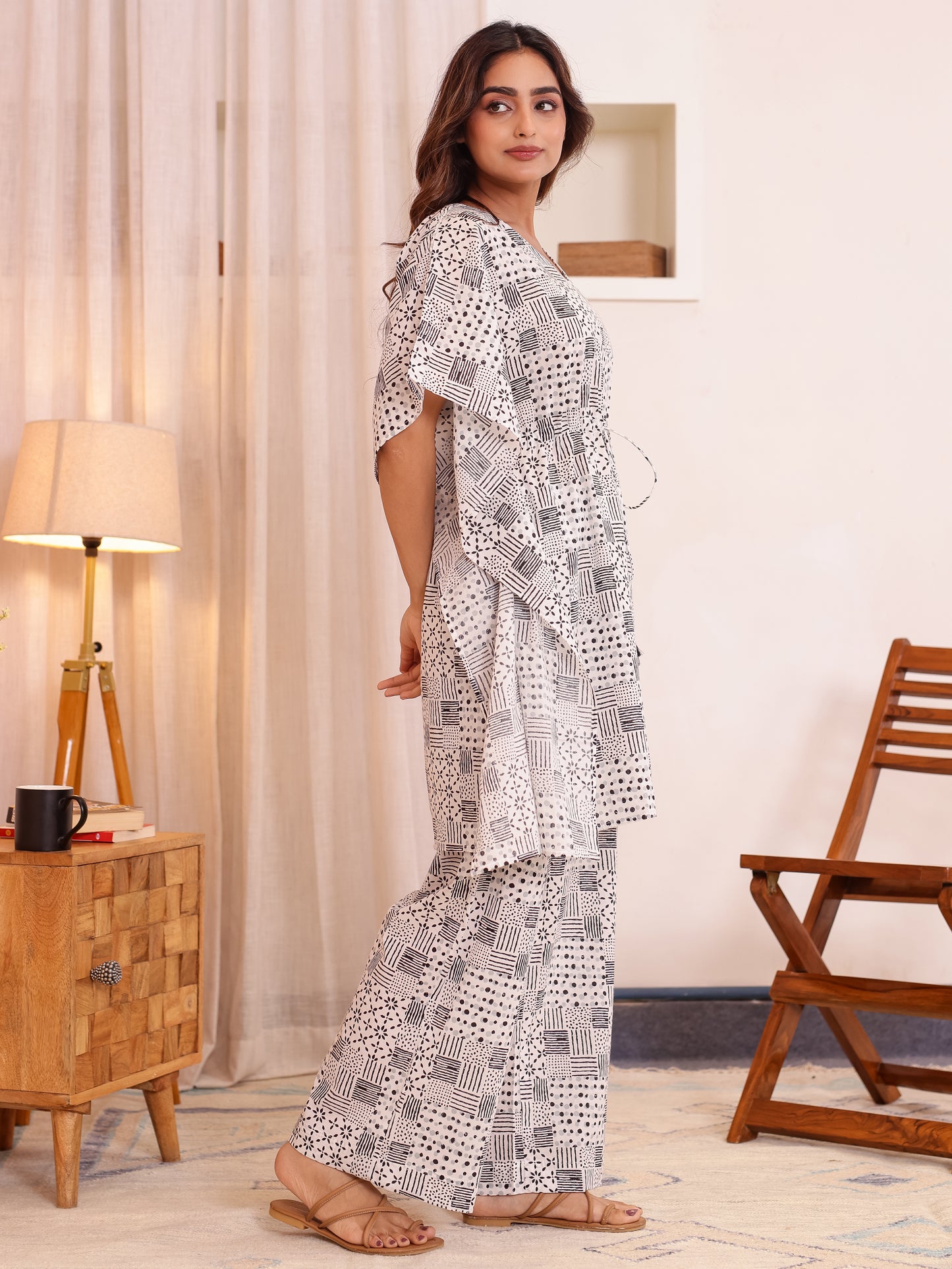 Soft Cotton Patchwork Kaftan White Kurta