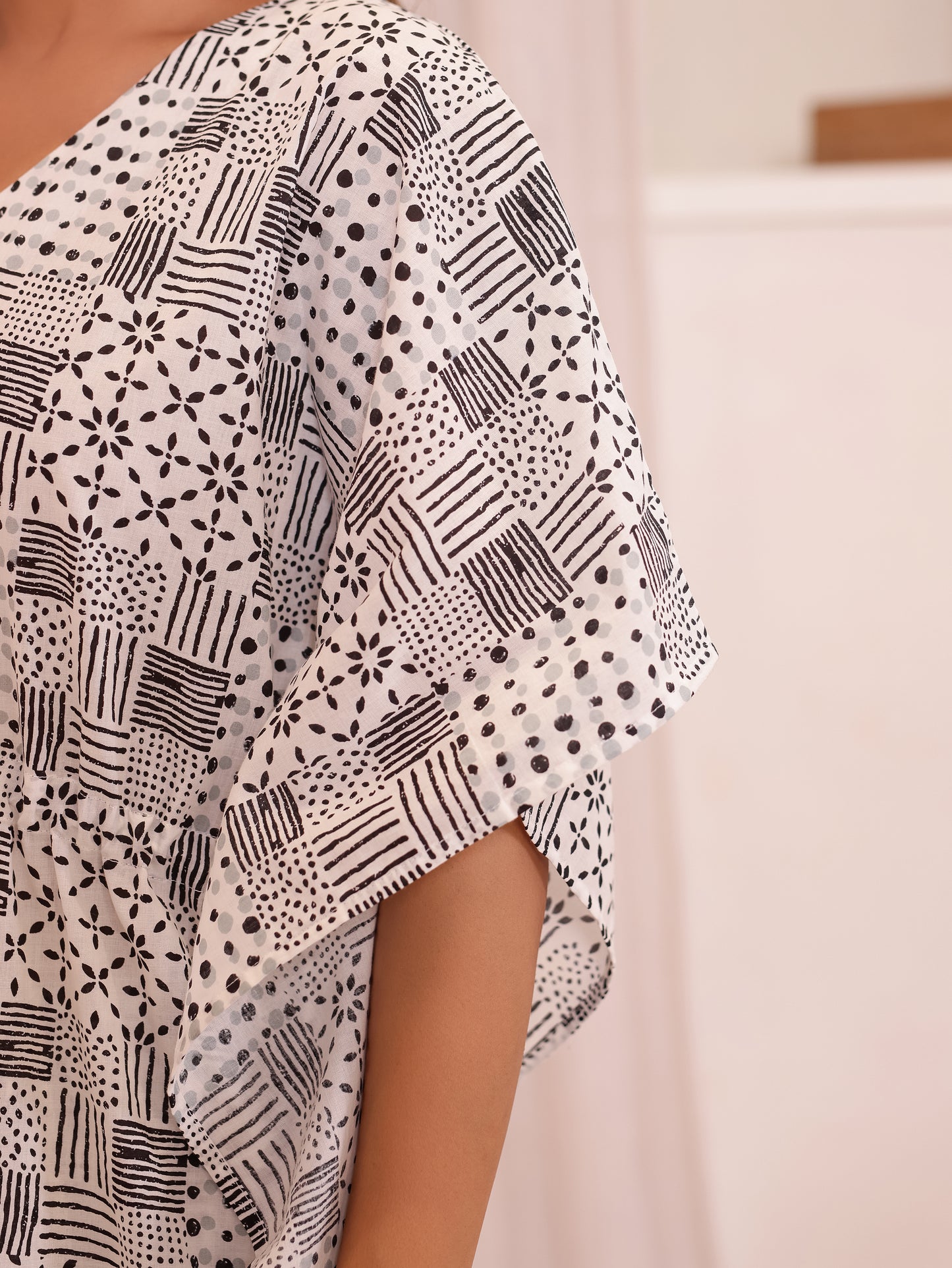 Soft Cotton Patchwork Kaftan White Kurta