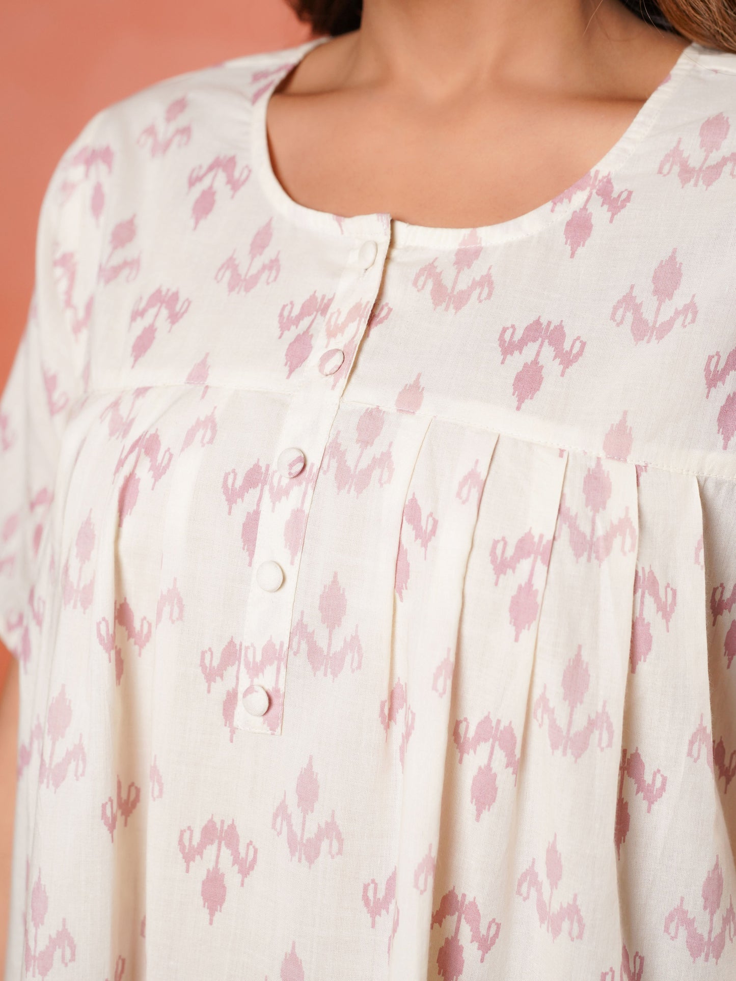 Soft Cotton Ikat A-line Cream Nighty