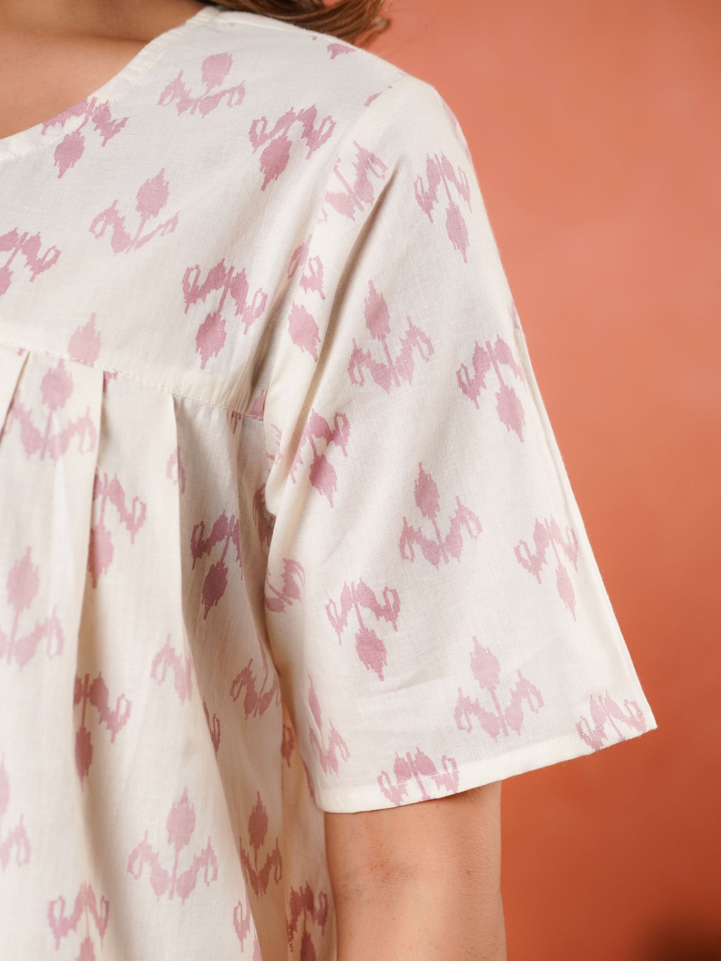 Soft Cotton Ikat A-line Cream Nighty
