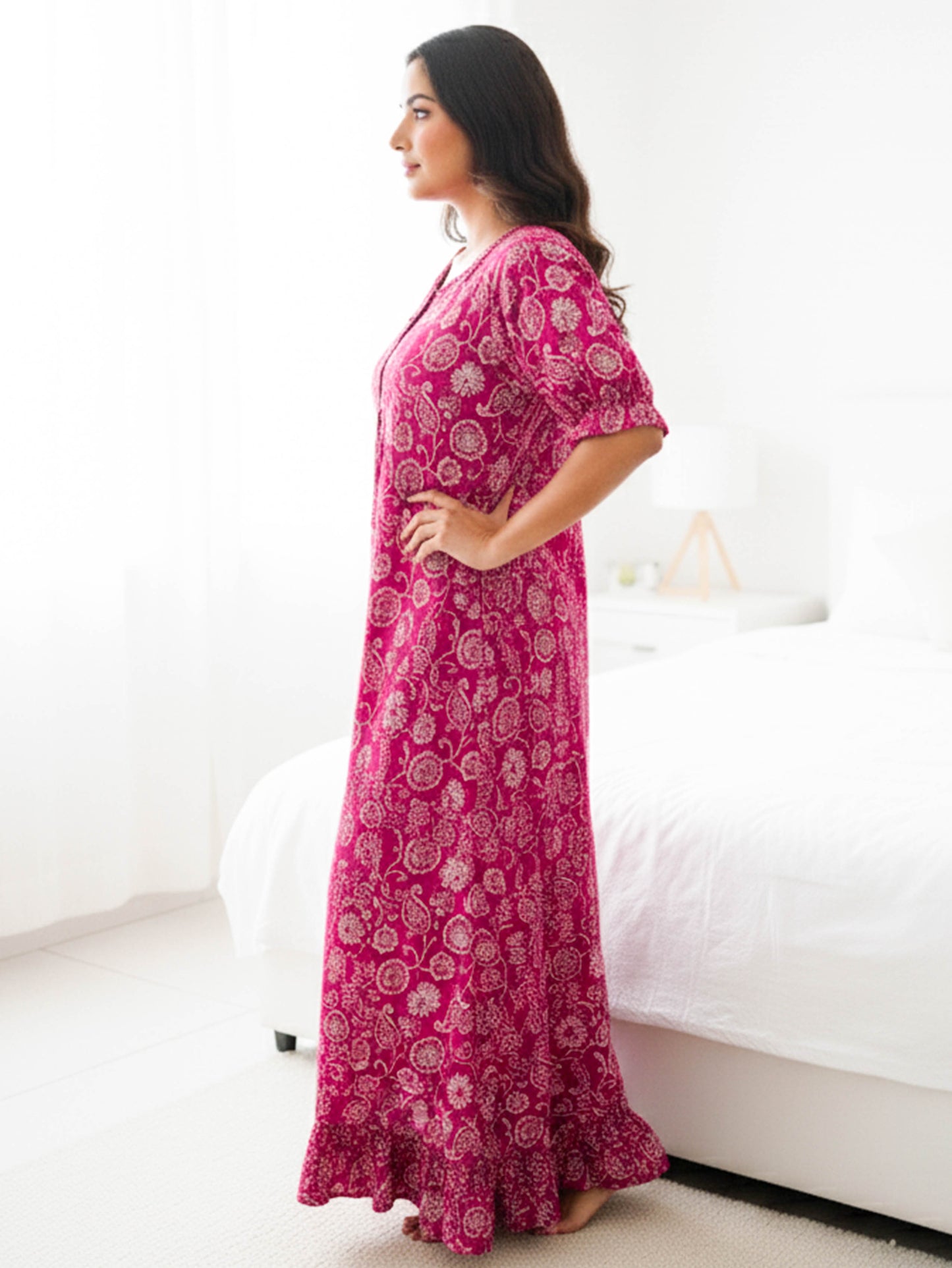 Soft Cotton Floral Pink Nighty