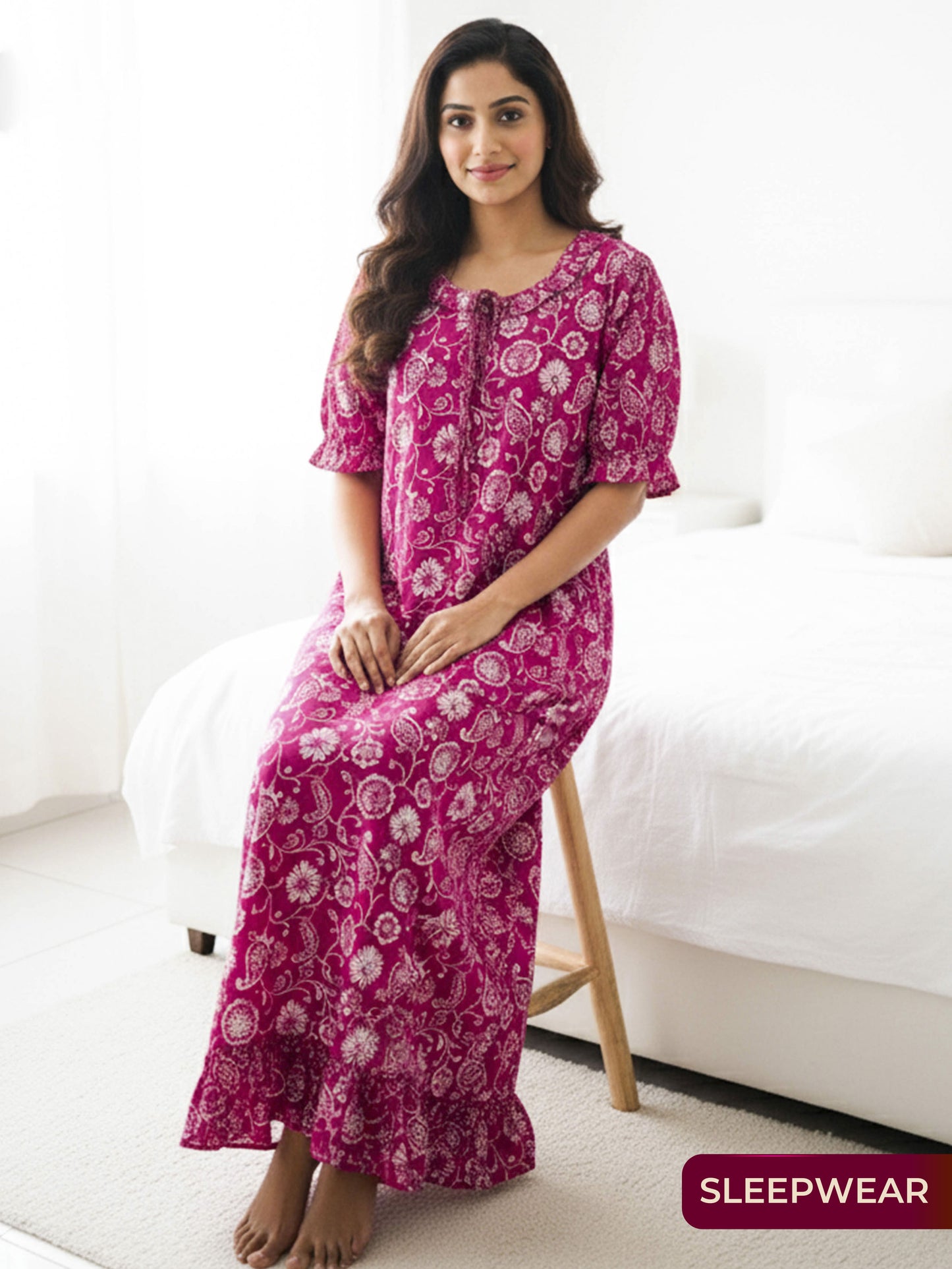 Soft Cotton Floral Pink Nighty