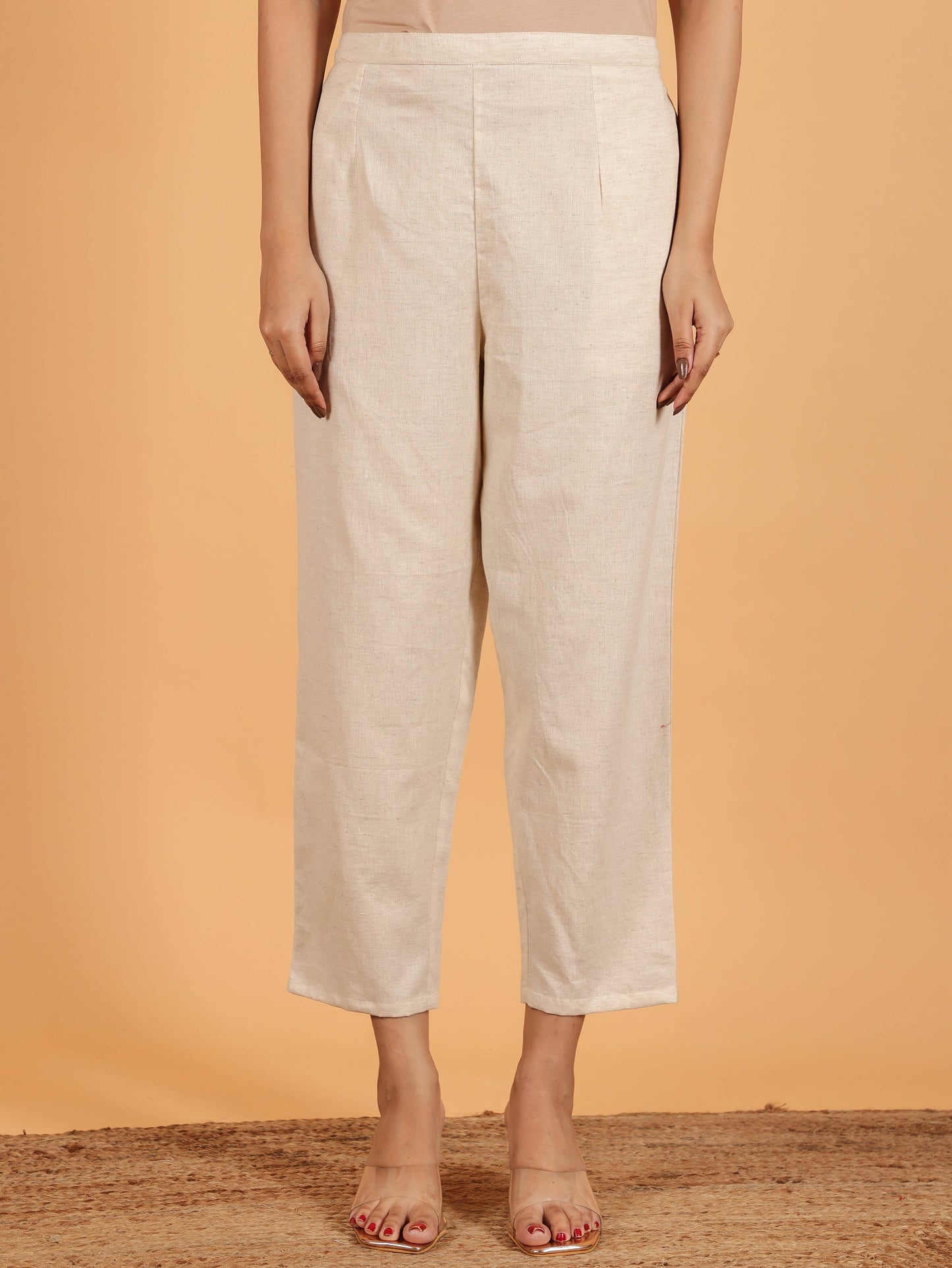 Linen Cotton Floral Straight White Kurta