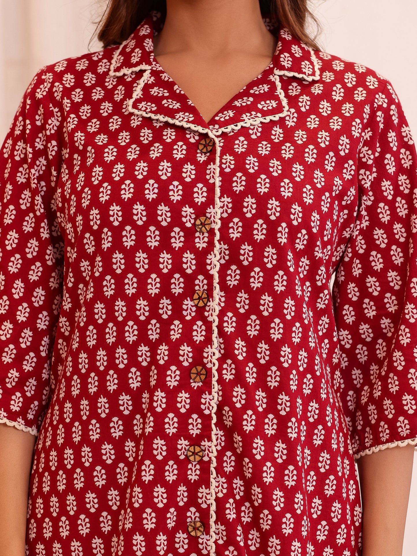 Soft Cotton Butti Straight Maroon Top