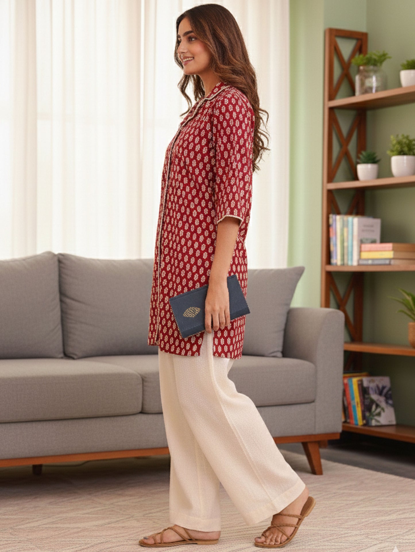 Soft Cotton Butti Straight Maroon Top