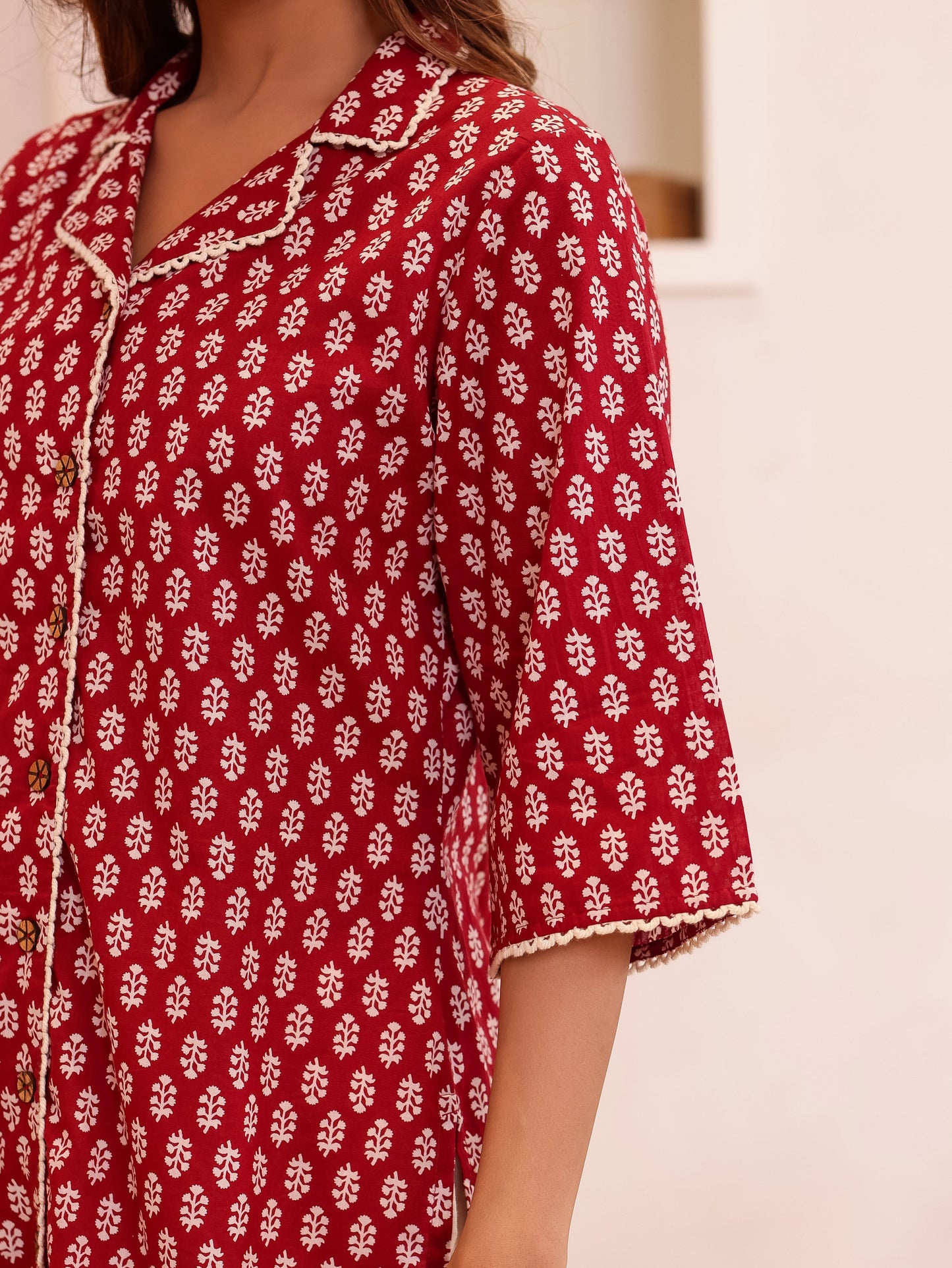 Soft Cotton Butti Straight Maroon Top
