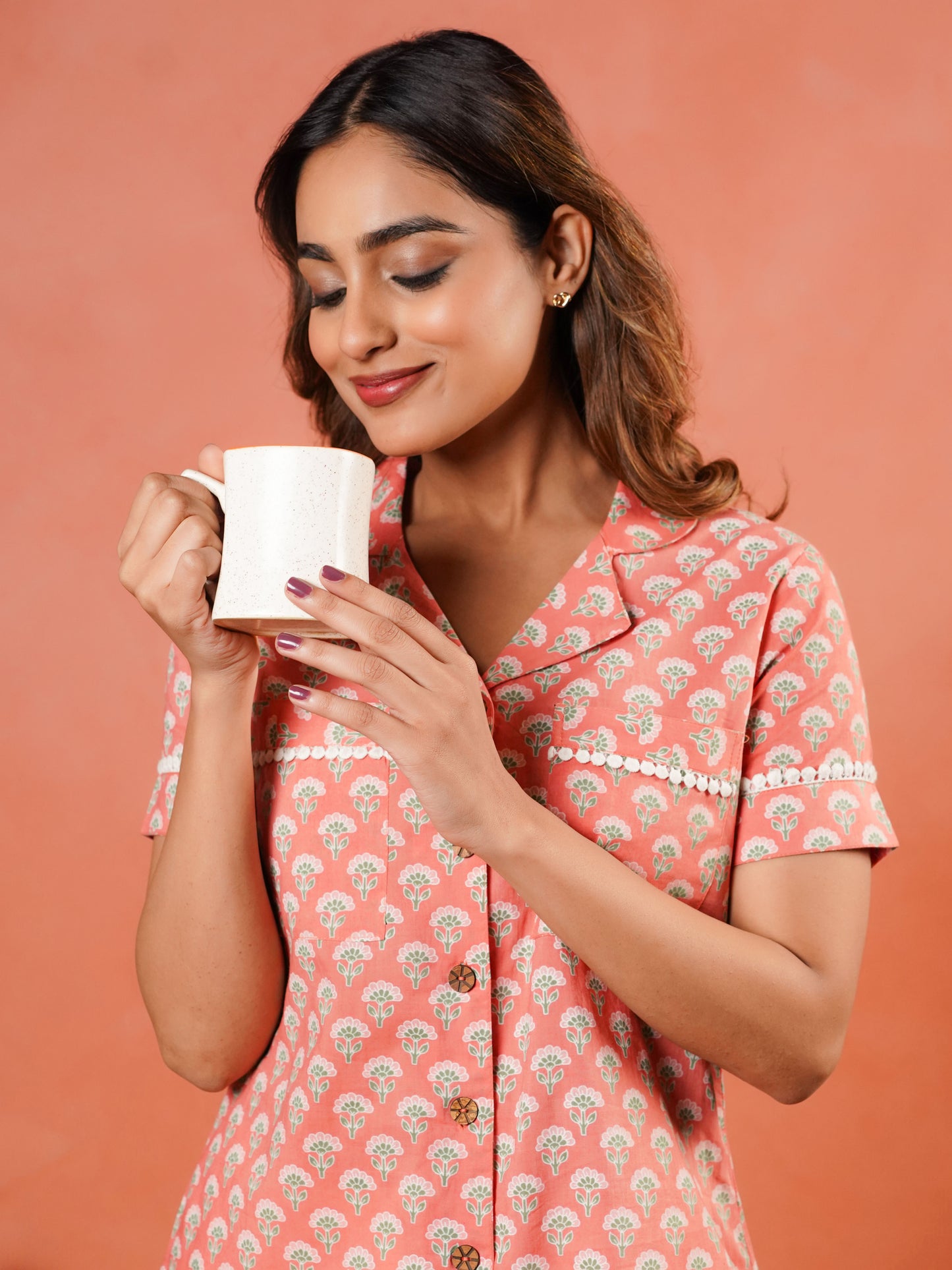 Soft Cotton Floral Straight Peach Tunic