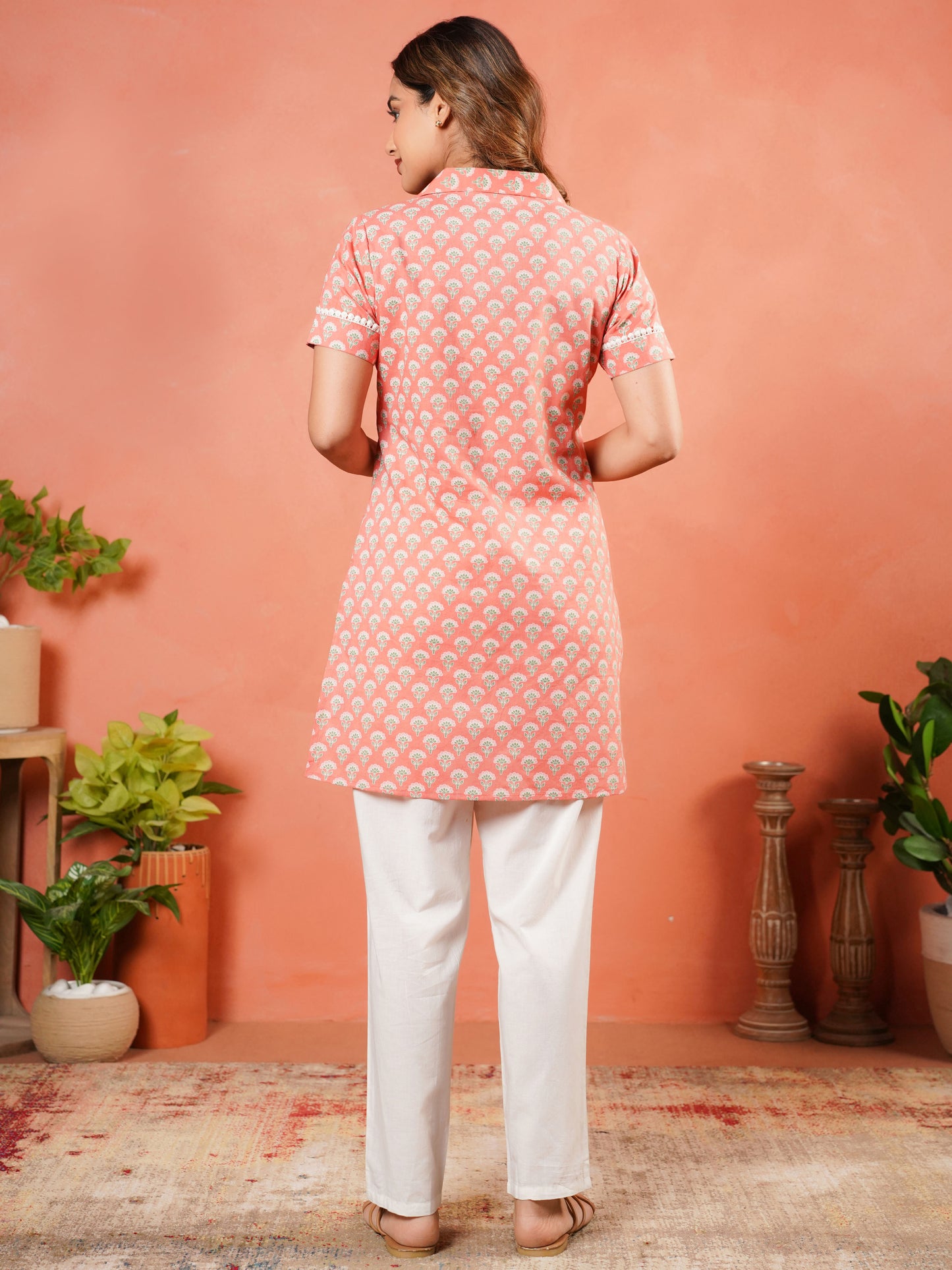 Soft Cotton Floral Straight Peach Tunic