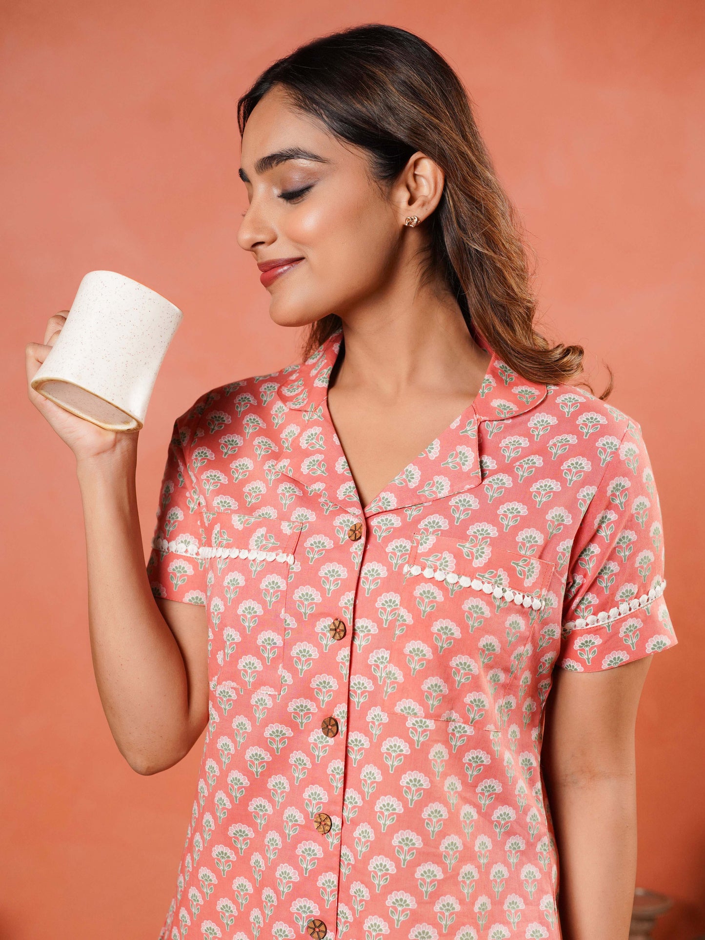 Soft Cotton Floral Straight Peach Tunic
