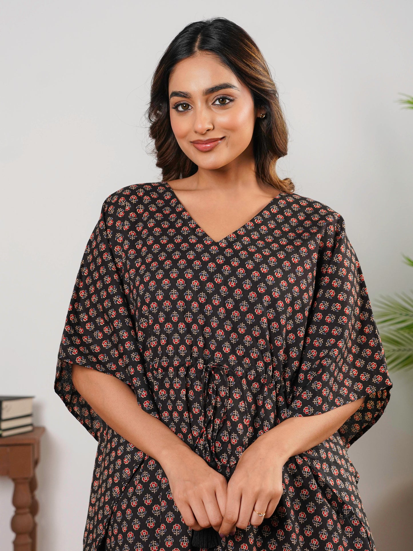 Soft Cotton Butti Kaftan Maroon Top