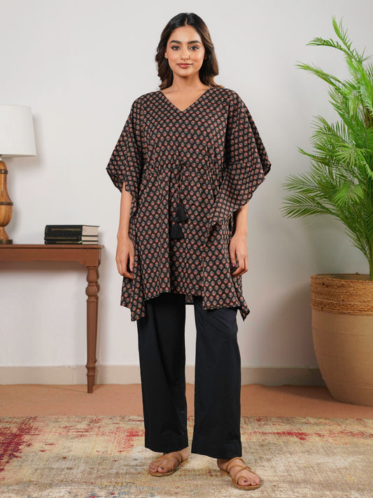 Soft Cotton Butti Kaftan Maroon Top