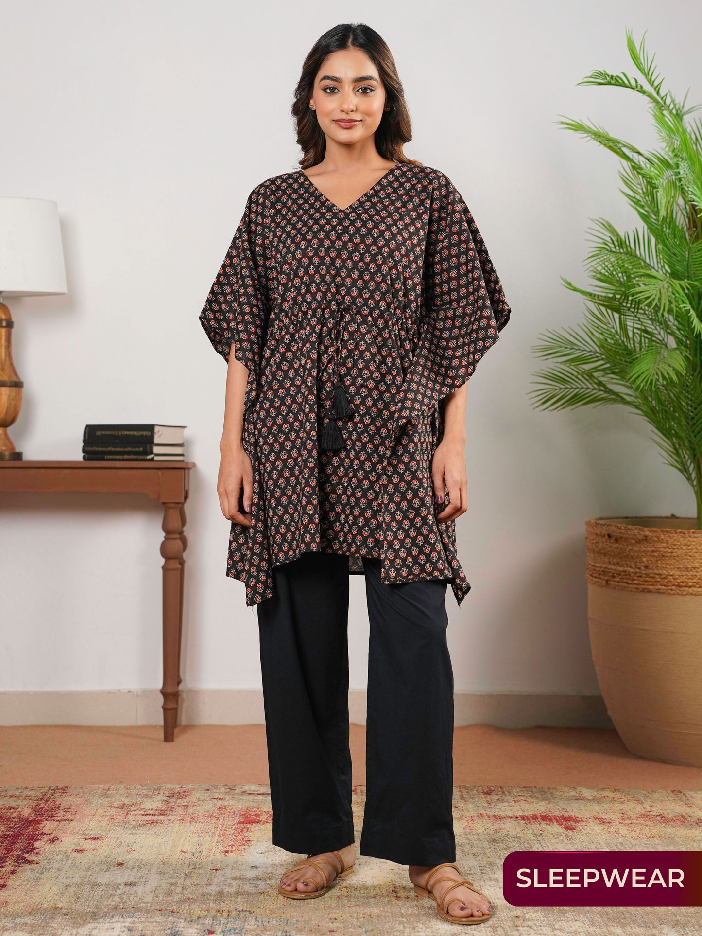 Soft Cotton Butti Kaftan Maroon Top