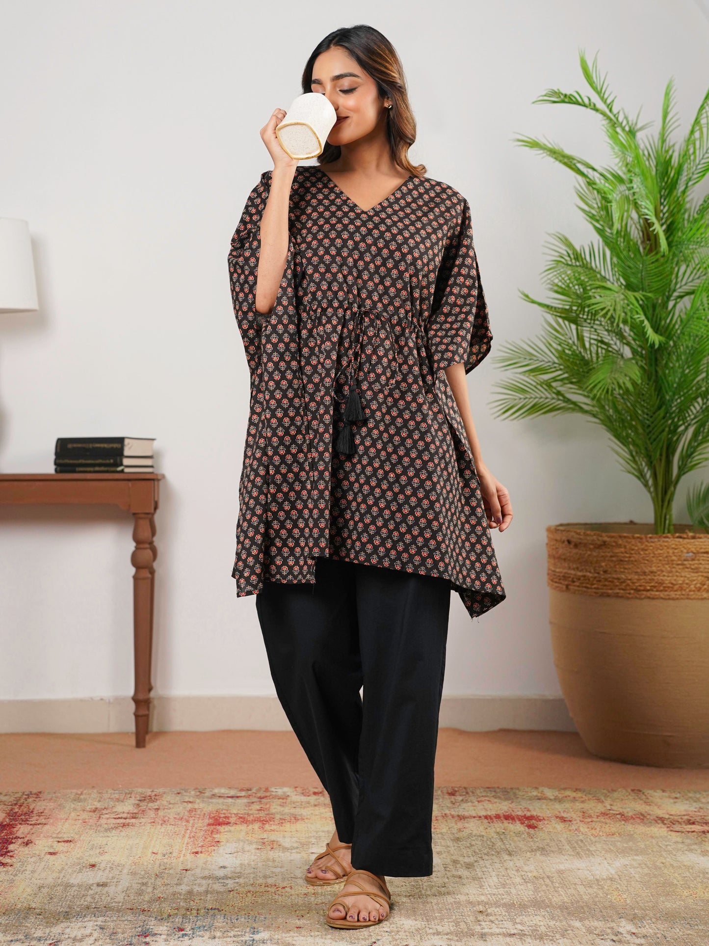 Soft Cotton Butti Kaftan Maroon Top
