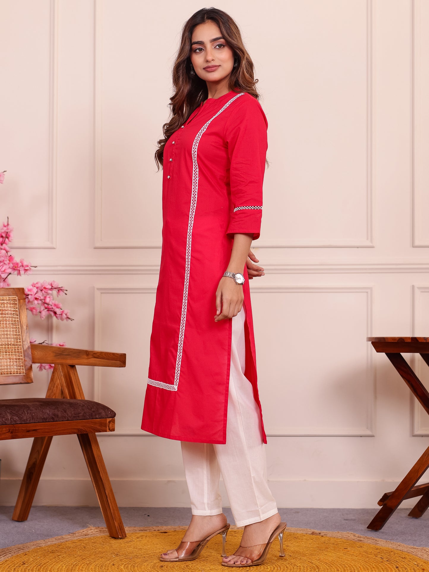 Soft Cotton Solid Straight Red Kurta