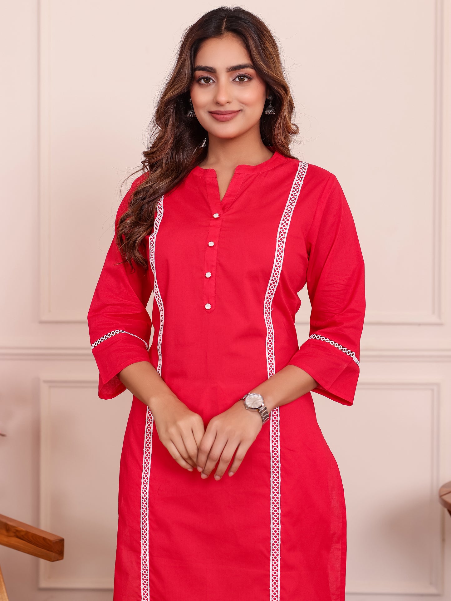 Soft Cotton Solid Straight Red Kurta