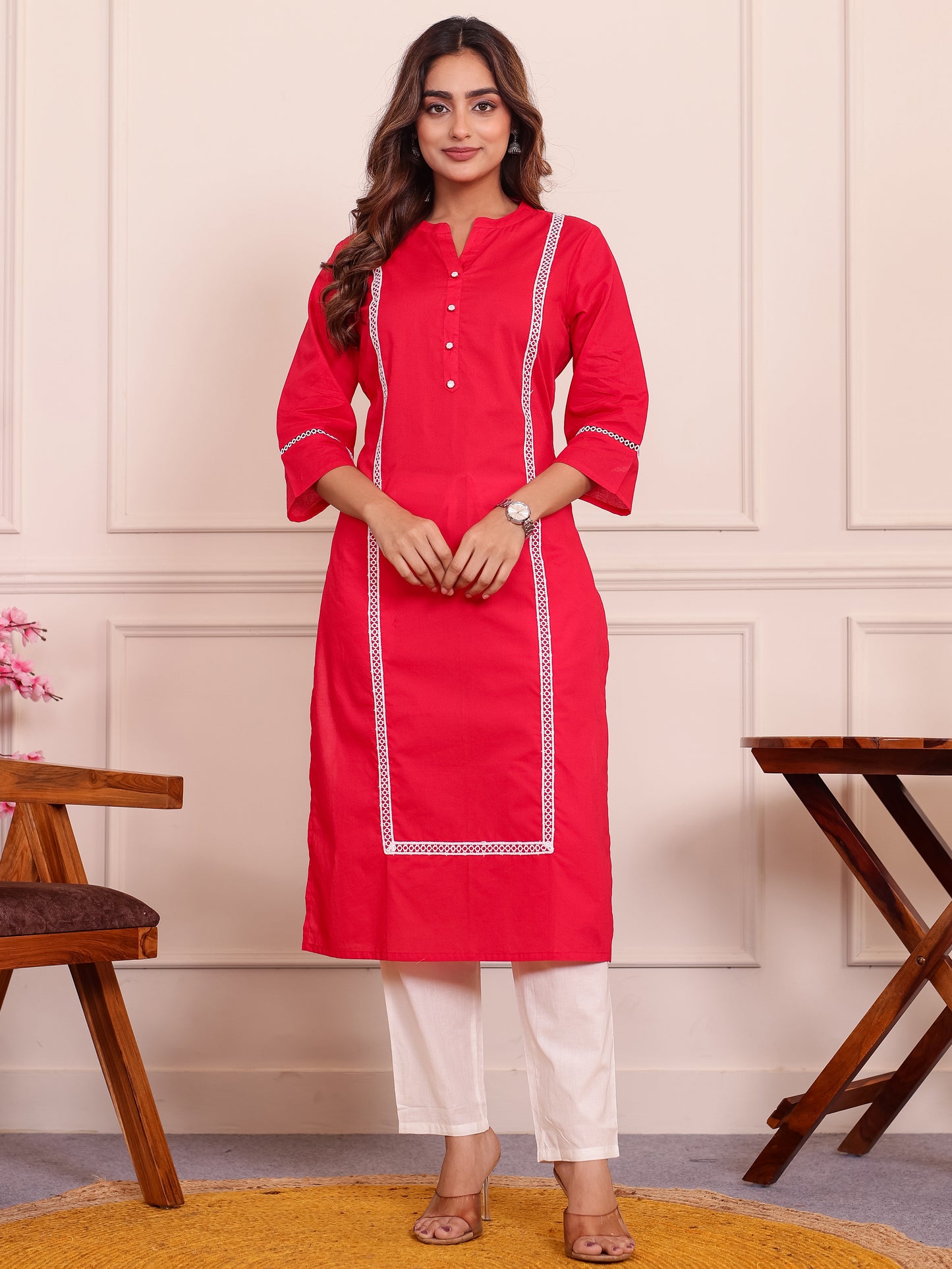 Soft Cotton Solid Straight Red Kurta