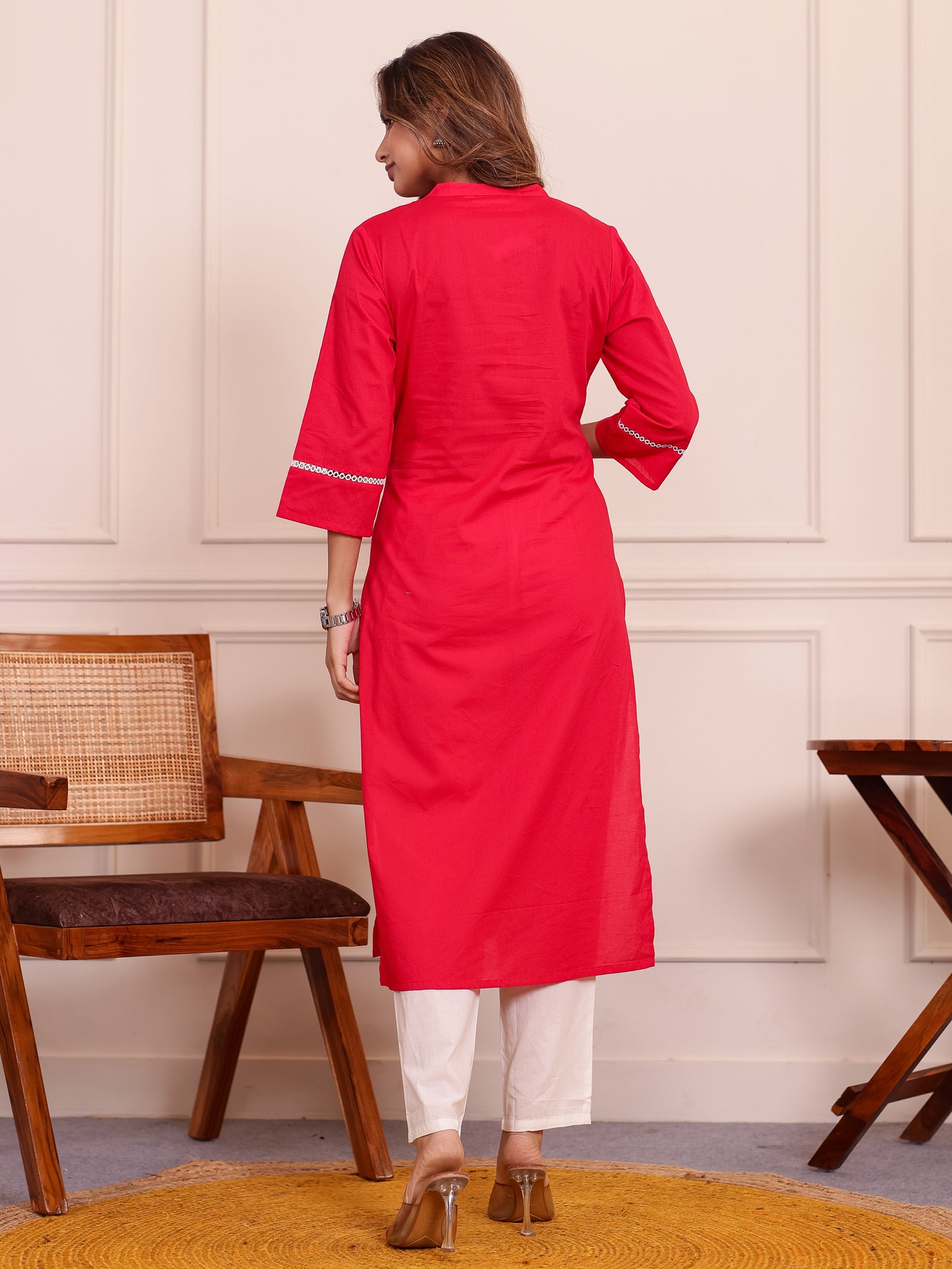 Soft Cotton Solid Straight Red Kurta