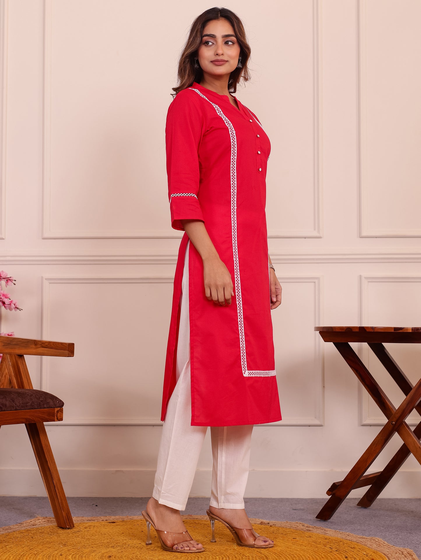 Soft Cotton Solid Straight Red Kurta