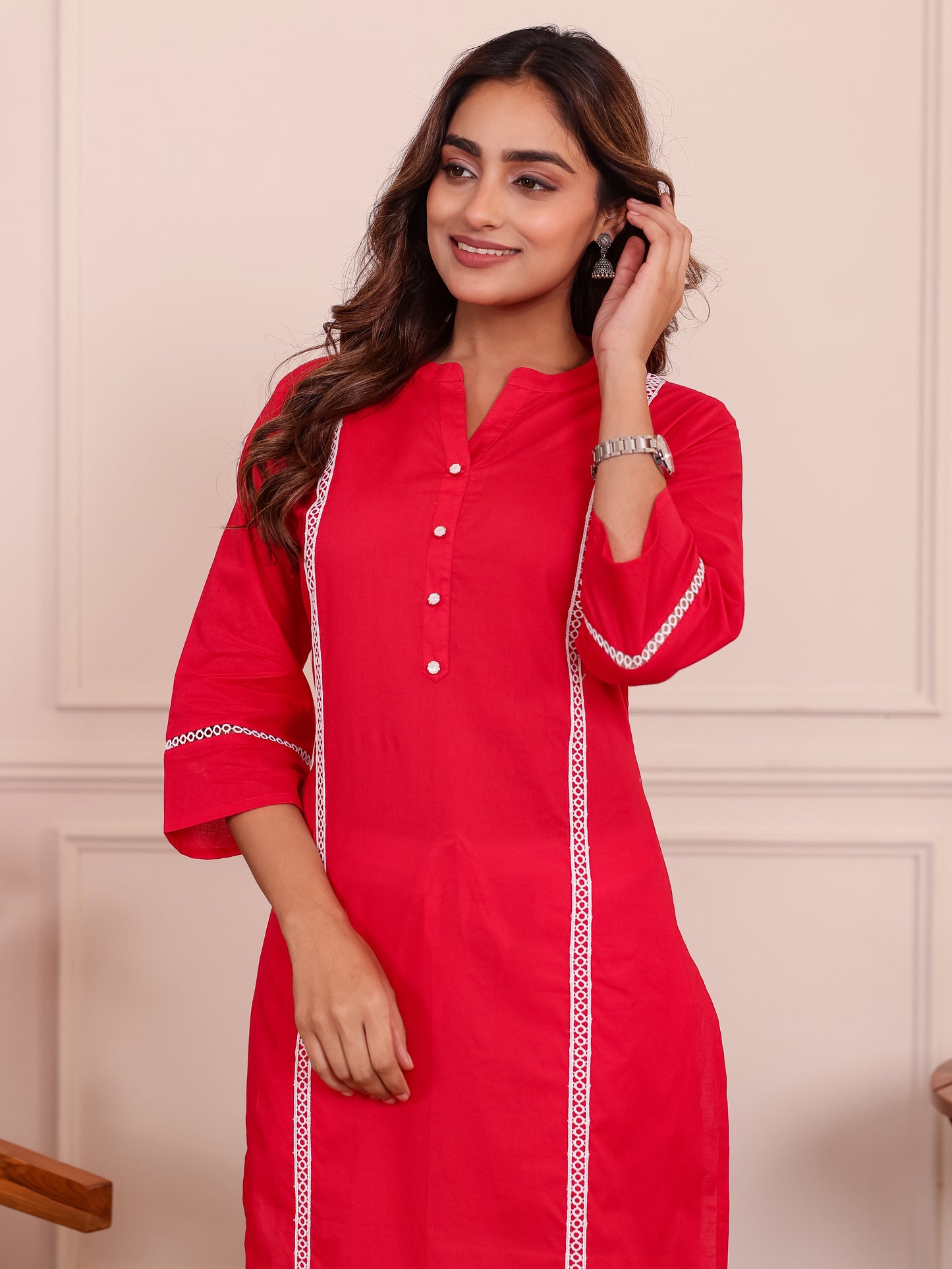 Soft Cotton Solid Straight Red Kurta