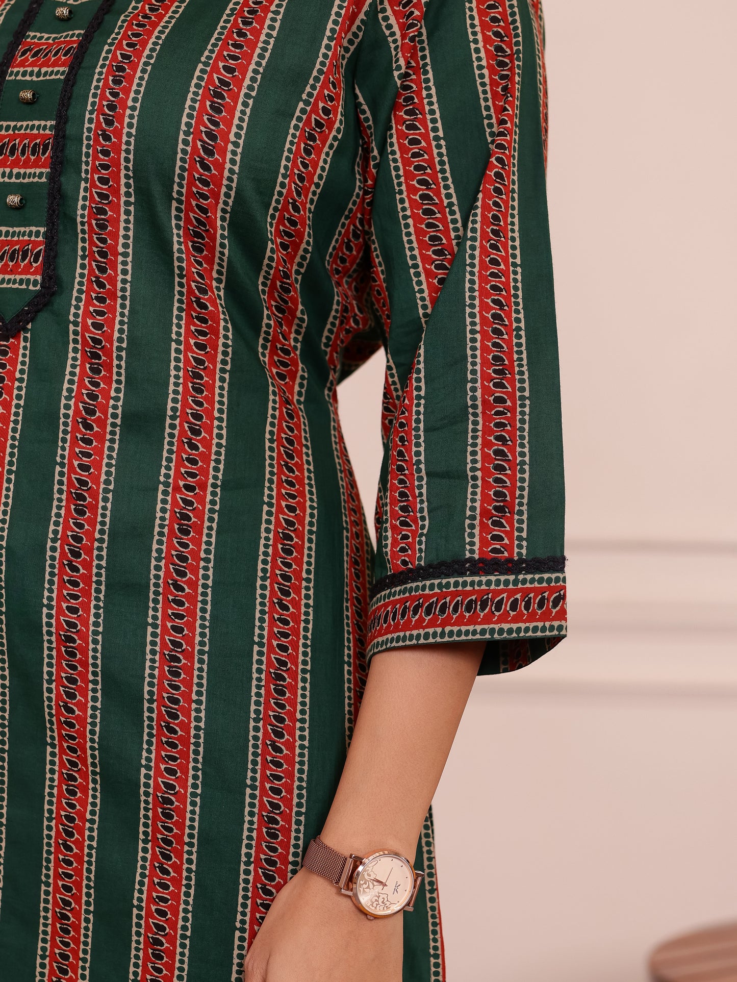 Soft Cotton Striped Straight Green Kurta