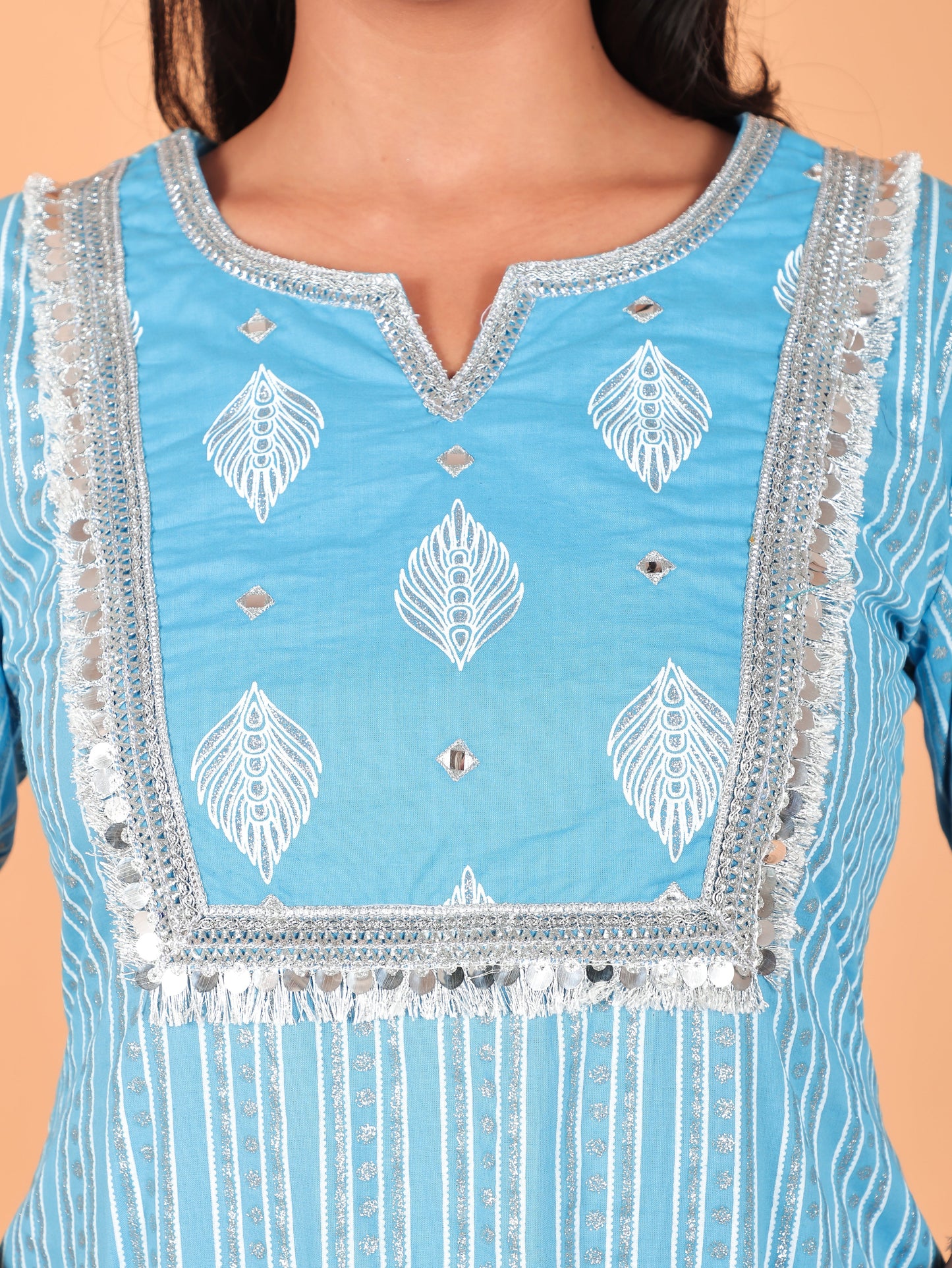 Soft Cotton Striped Straight Blue Kurta