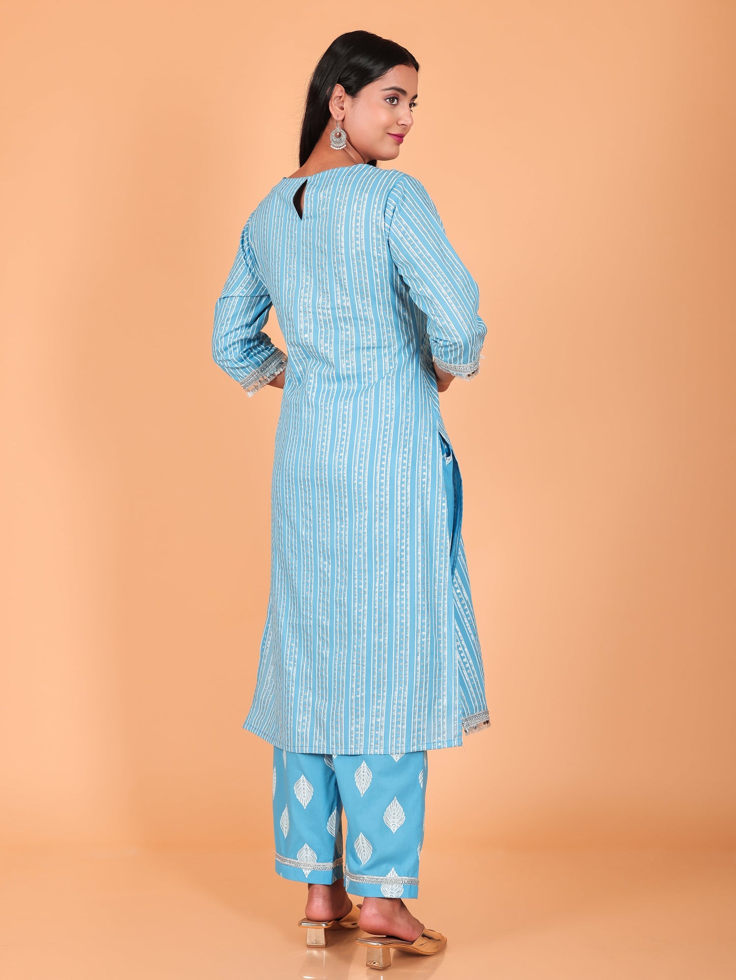 Soft Cotton Striped Straight Blue Kurta