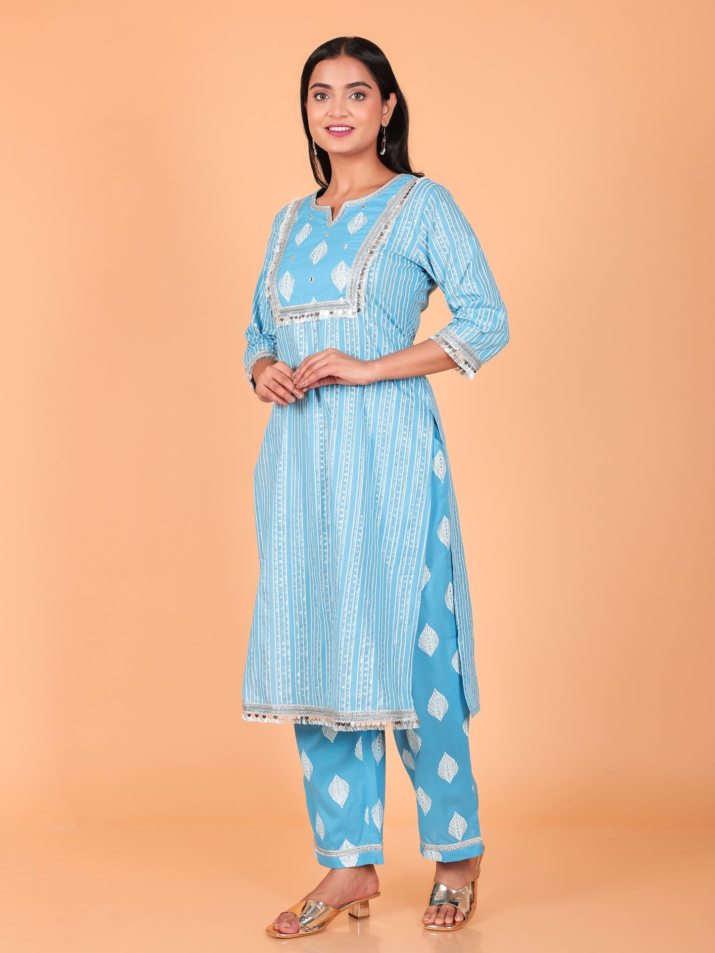 Soft Cotton Striped Straight Blue Kurta
