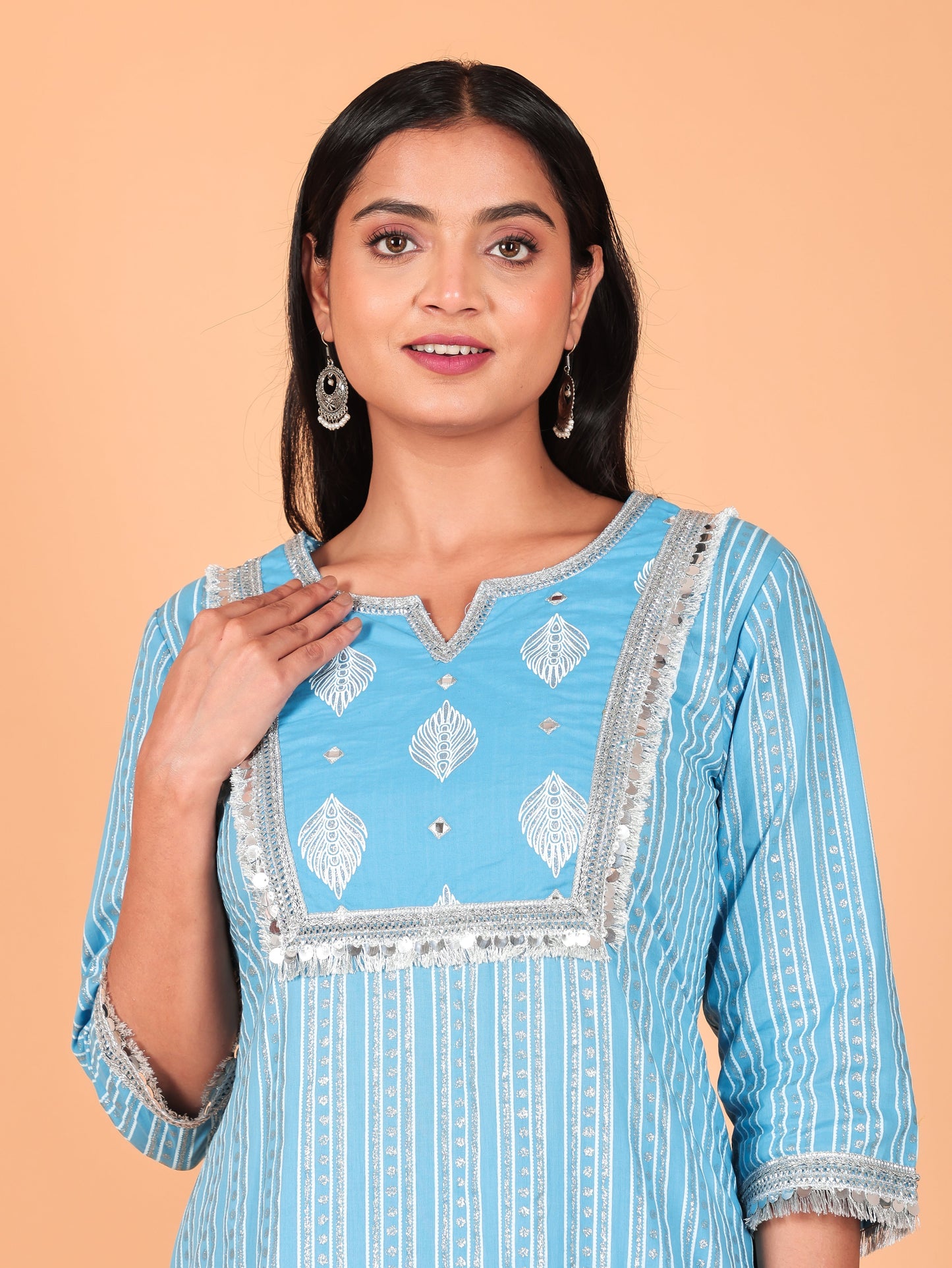 Soft Cotton Striped Straight Blue Kurta