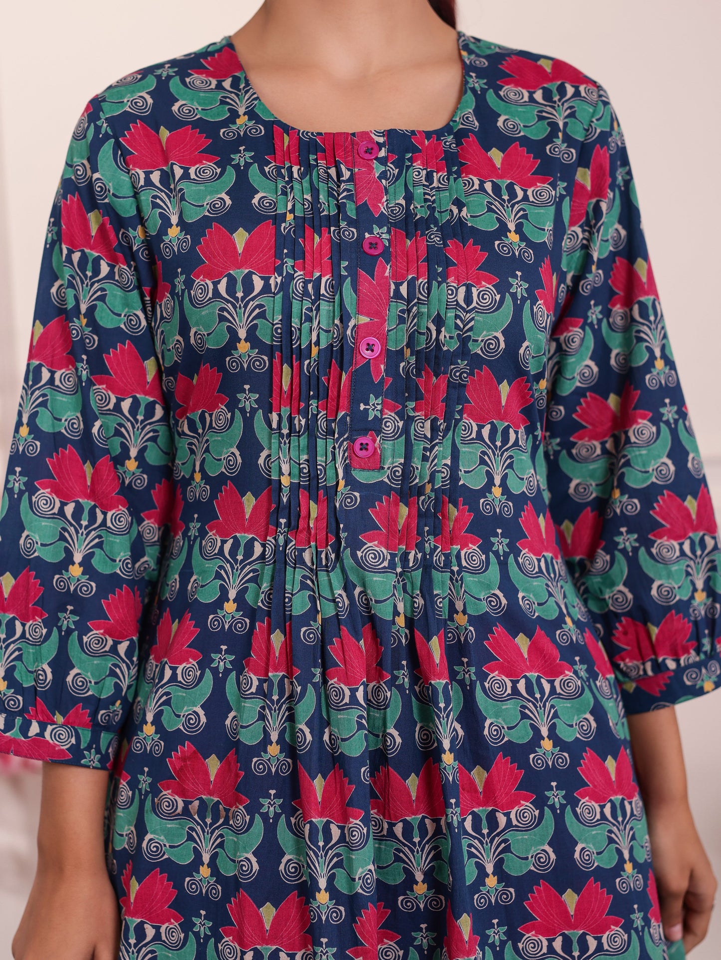 Soft Cotton Floral Flared Blue Kurta