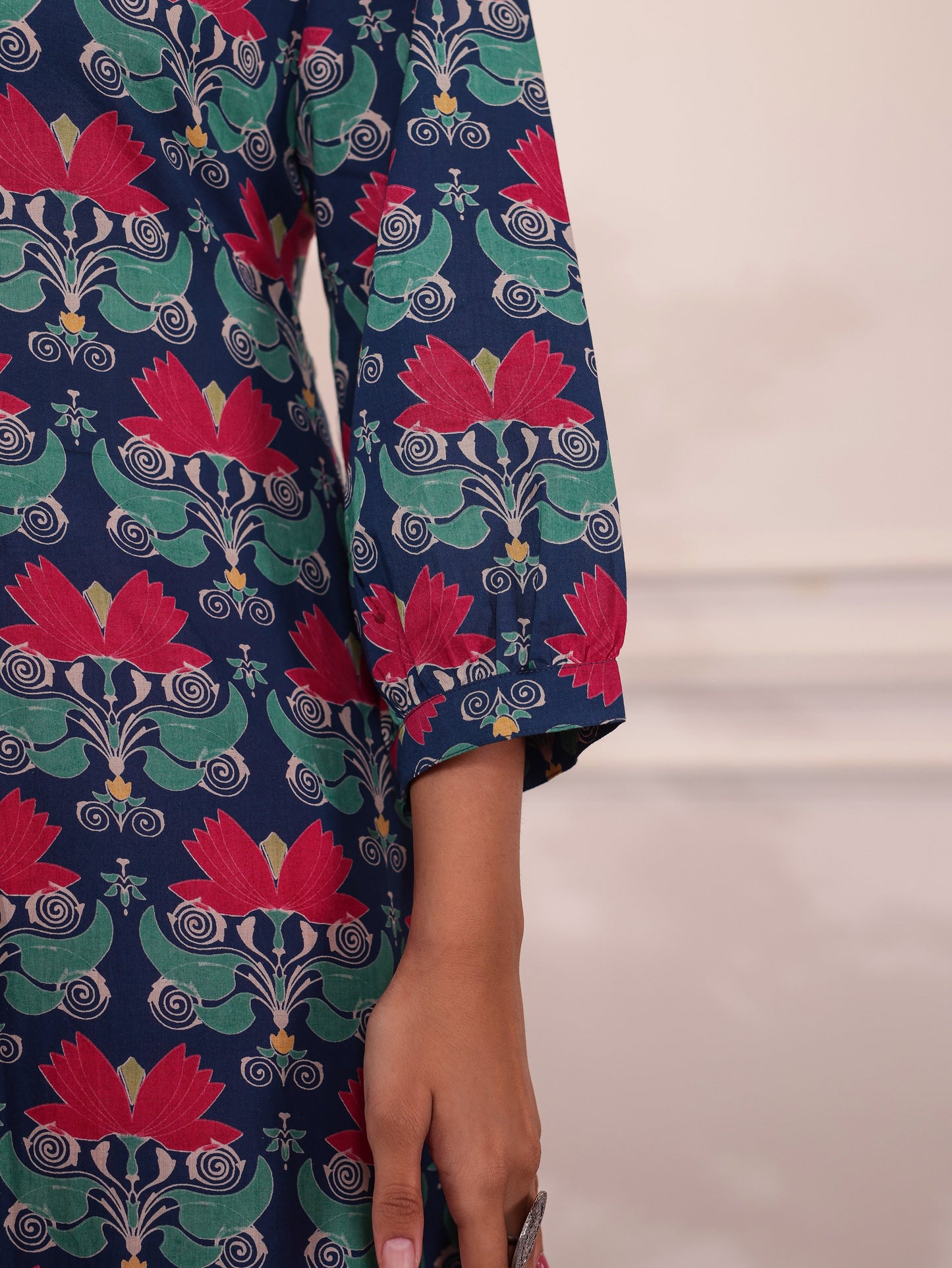 Soft Cotton Floral Flared Blue Kurta
