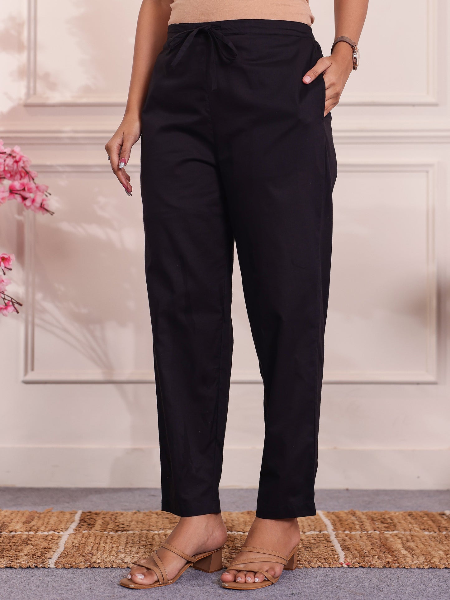 Soft Cotton Placement Print A-line Black Kurta