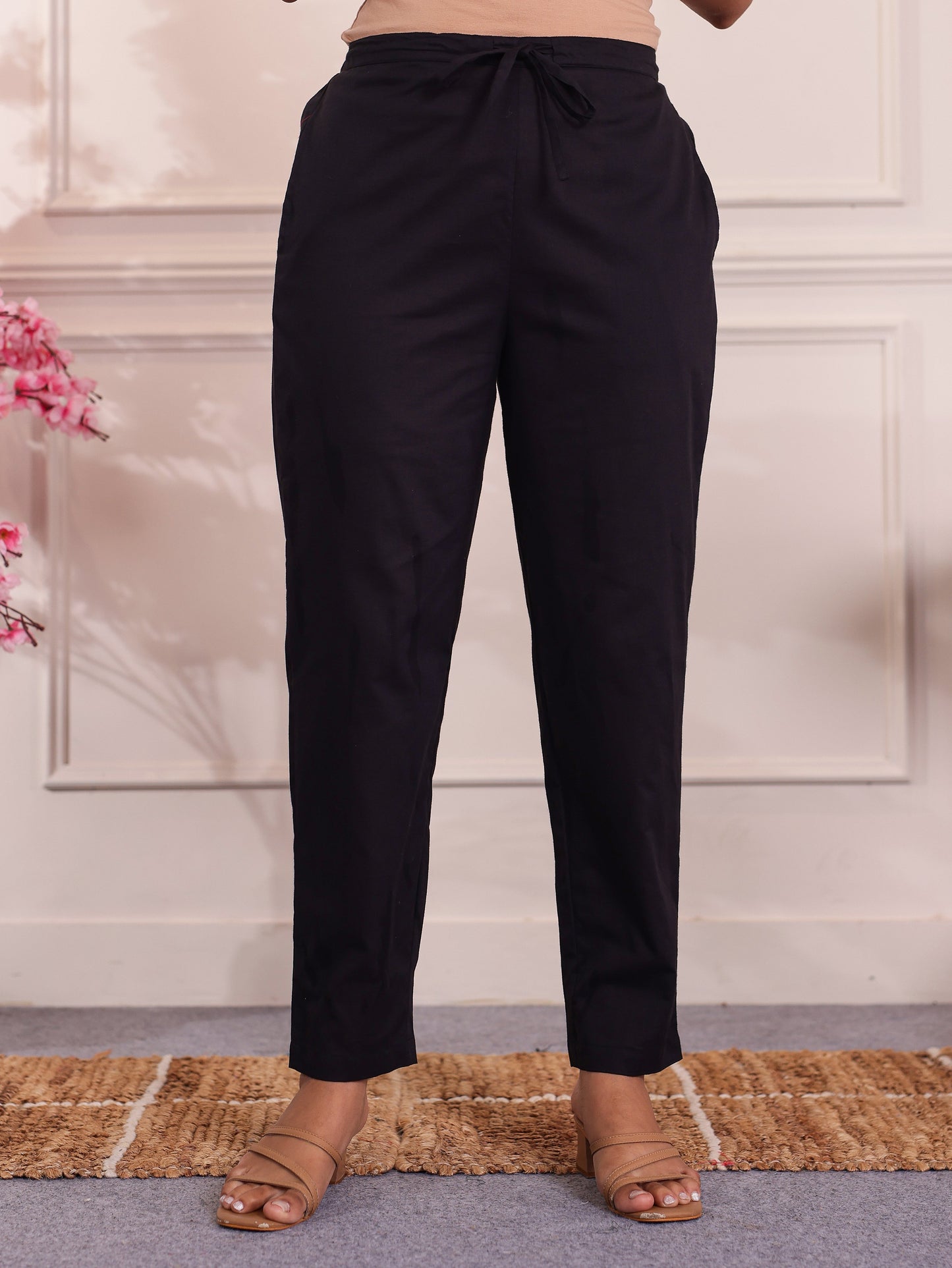 Soft Cotton Placement Print A-line Black Kurta