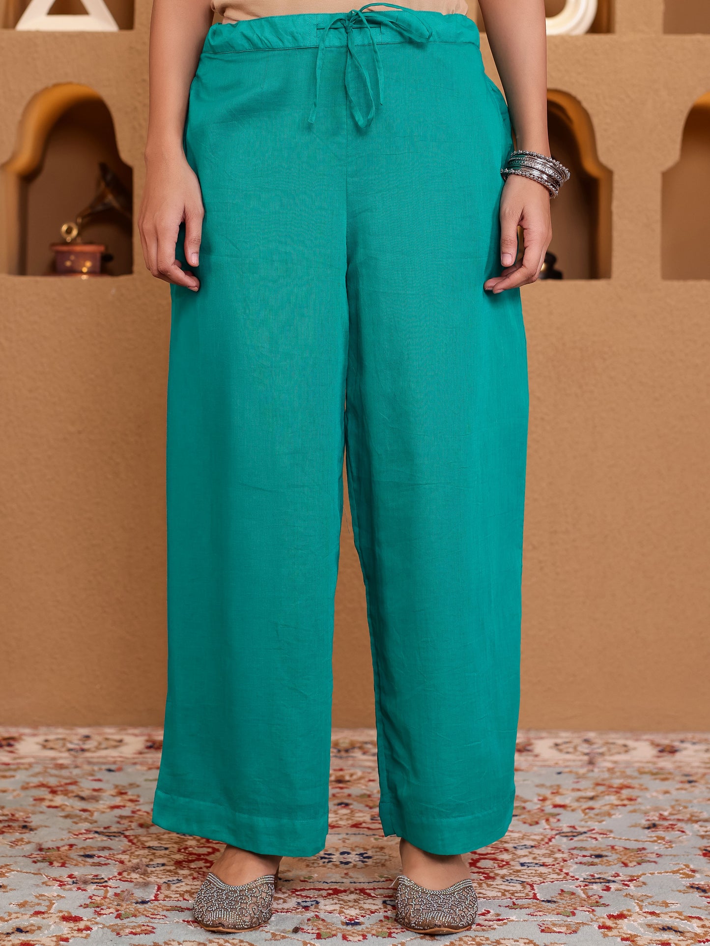 Cotton Voile Solid Teal Palazzo