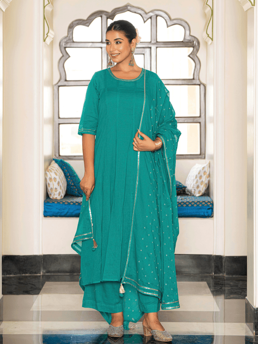 Embroidered Cotton Voile Solid Teal Dupatta