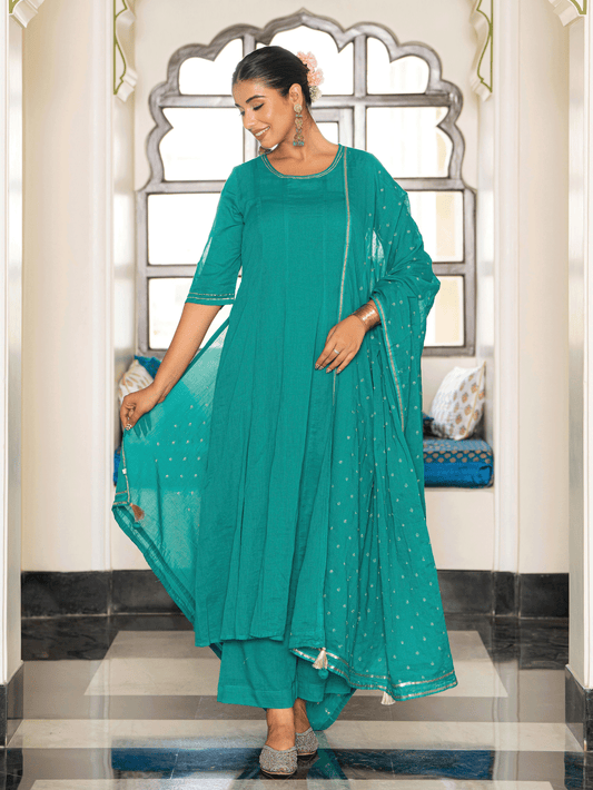 Embroidered Cotton Voile Solid Teal Dupatta