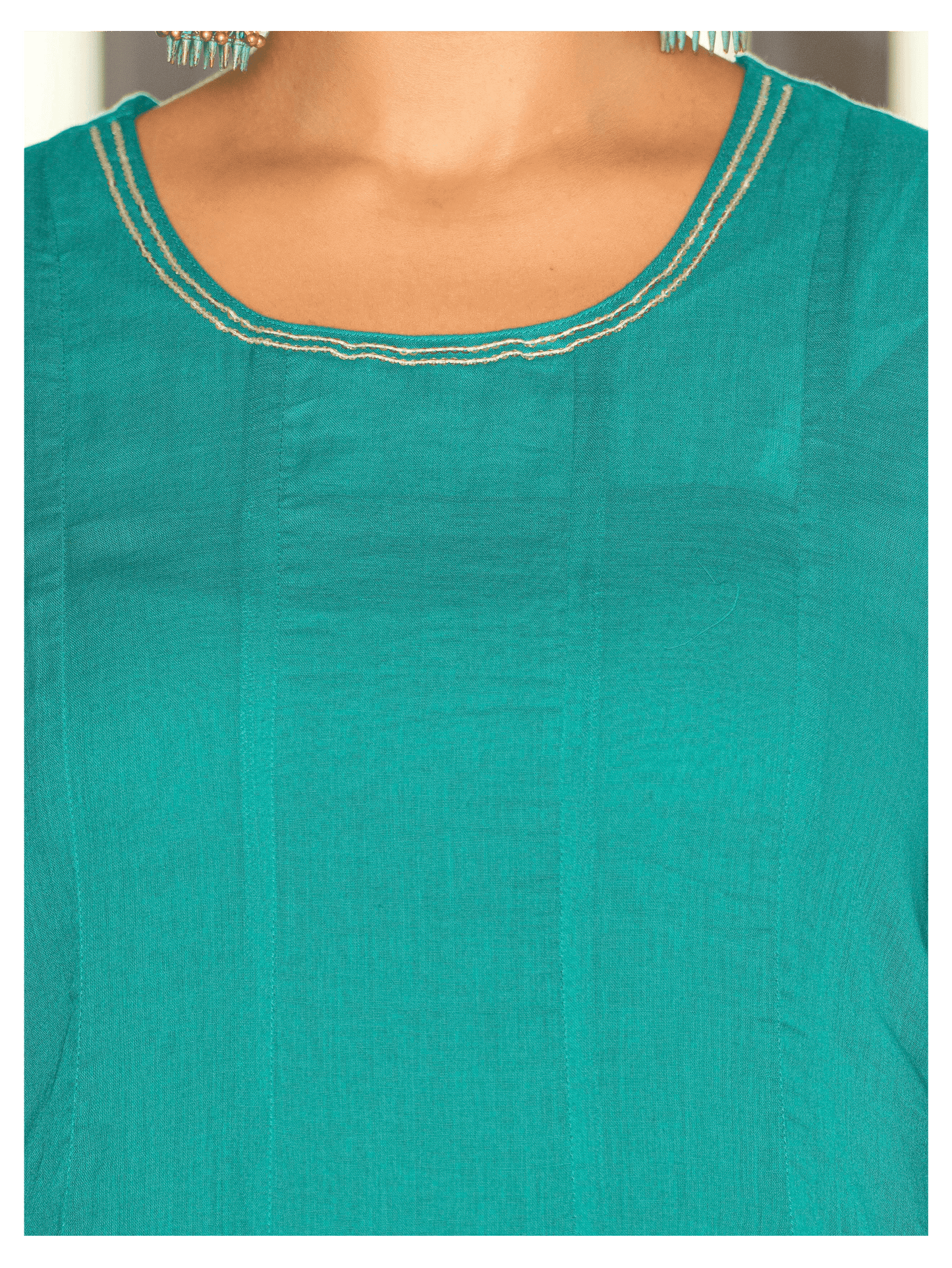 Embroidered Cotton Voile Solid Anarkali Teal Kurta