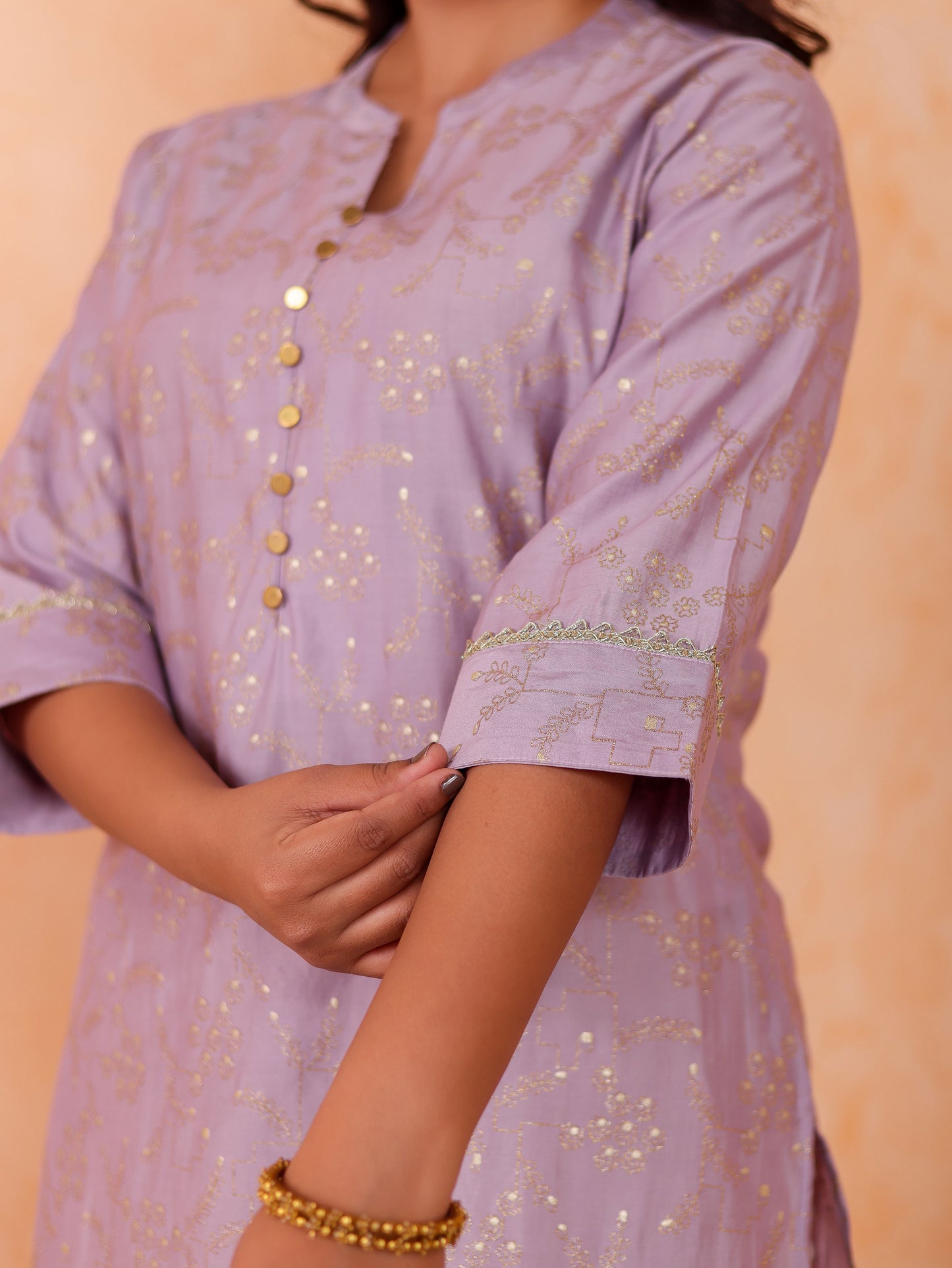 Blended Silk Jaal Straight Lavender Kurta