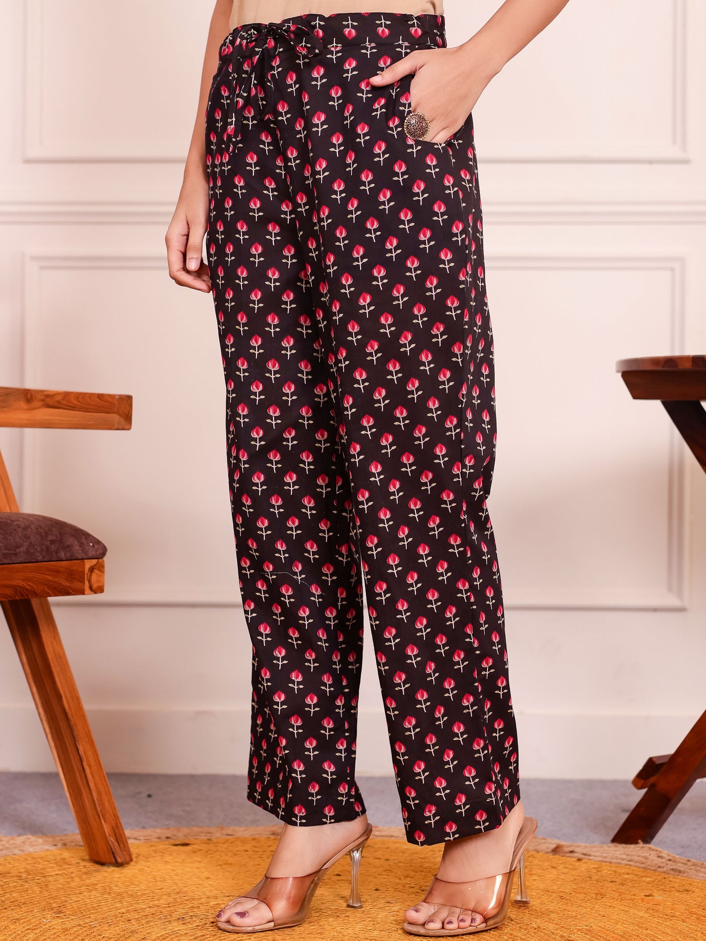 Embroidered Soft Cotton Floral Straight Black Kurta