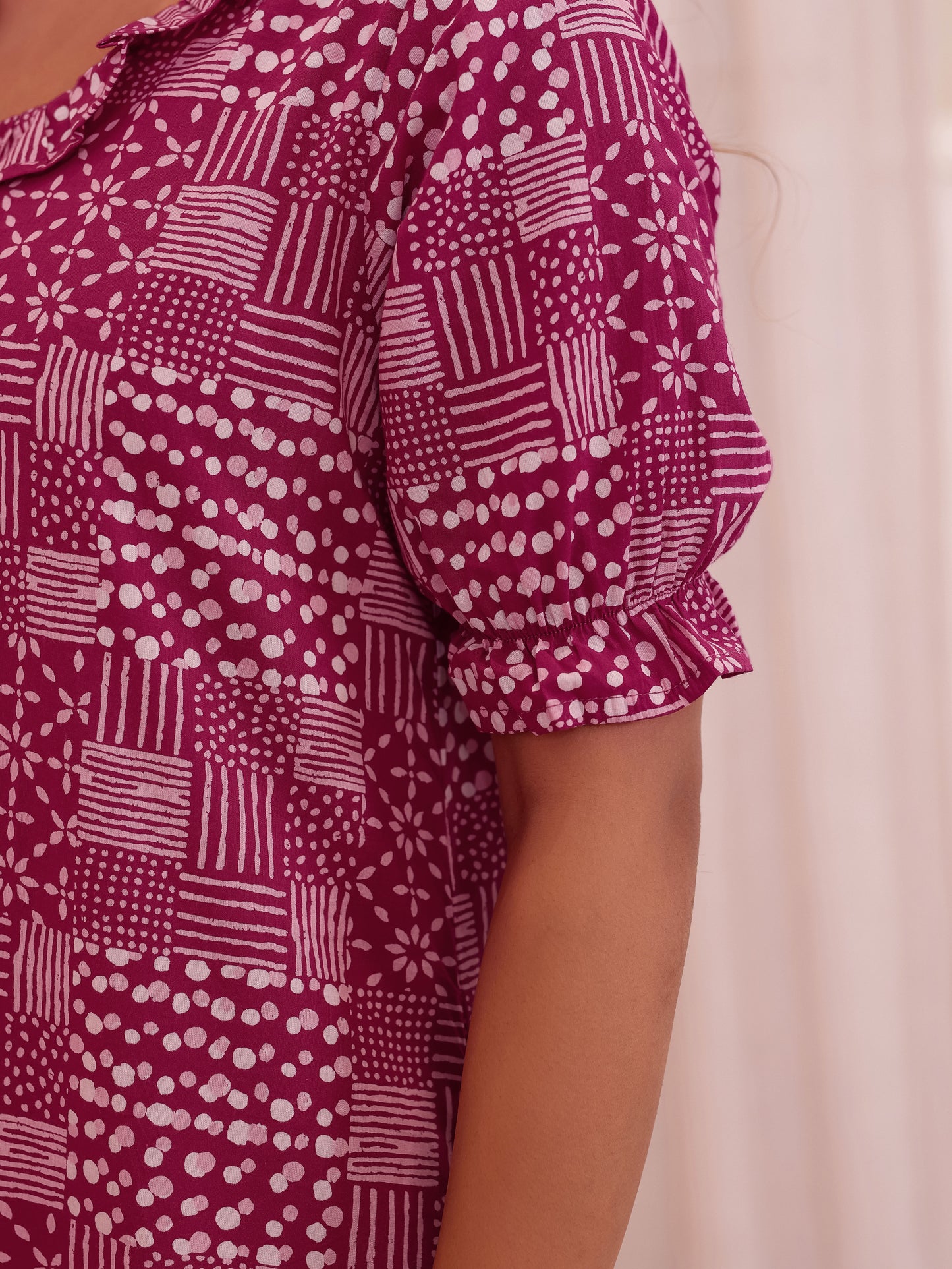 Soft Cotton Patchwork Flared Pink Nighty