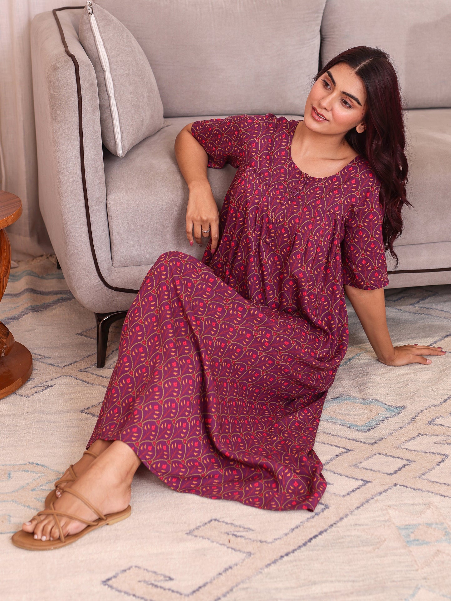 Viscose Floral Flared Purple Nighty
