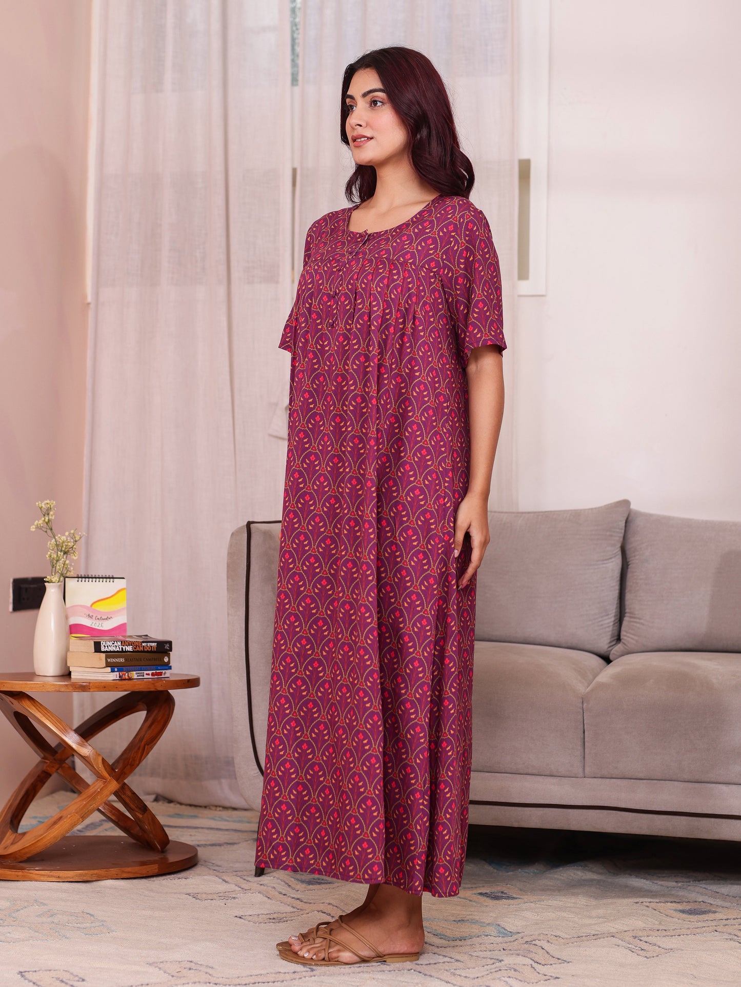 Viscose Floral Flared Purple Nighty