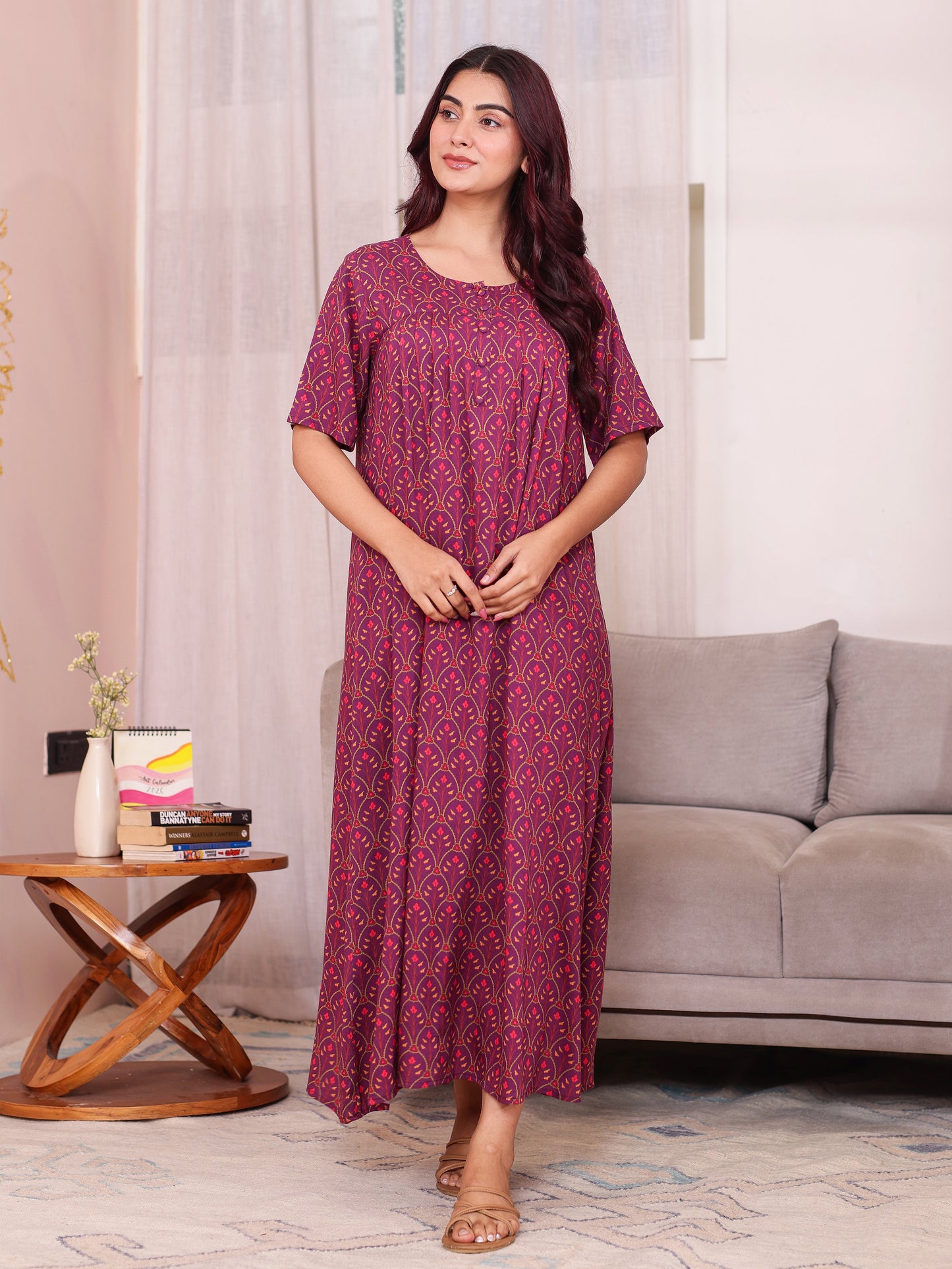 Viscose Floral Flared Purple Nighty