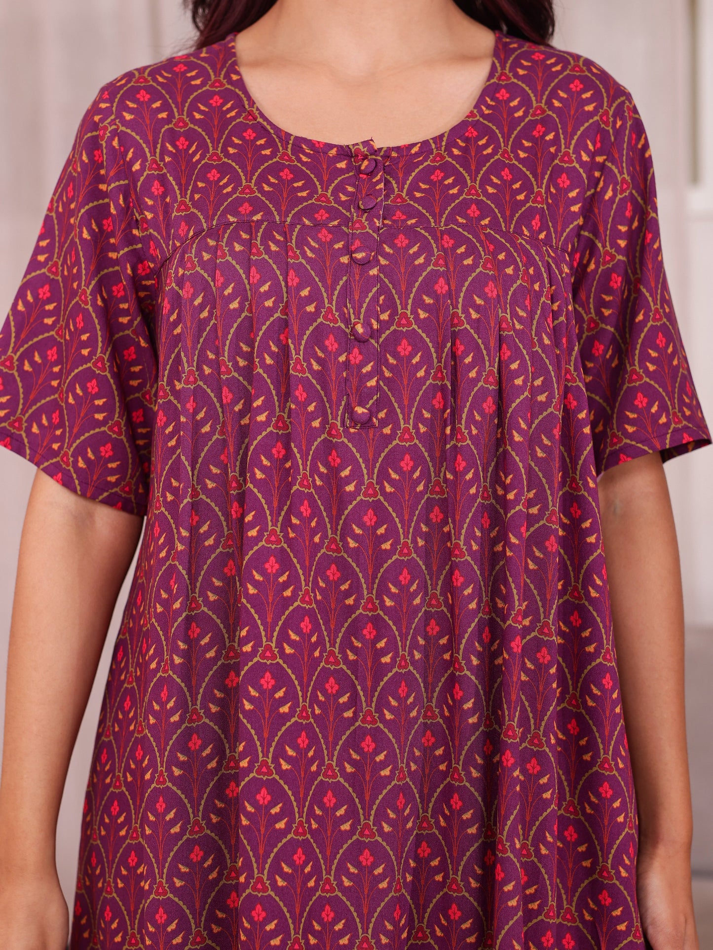 Viscose Floral Flared Purple Nighty