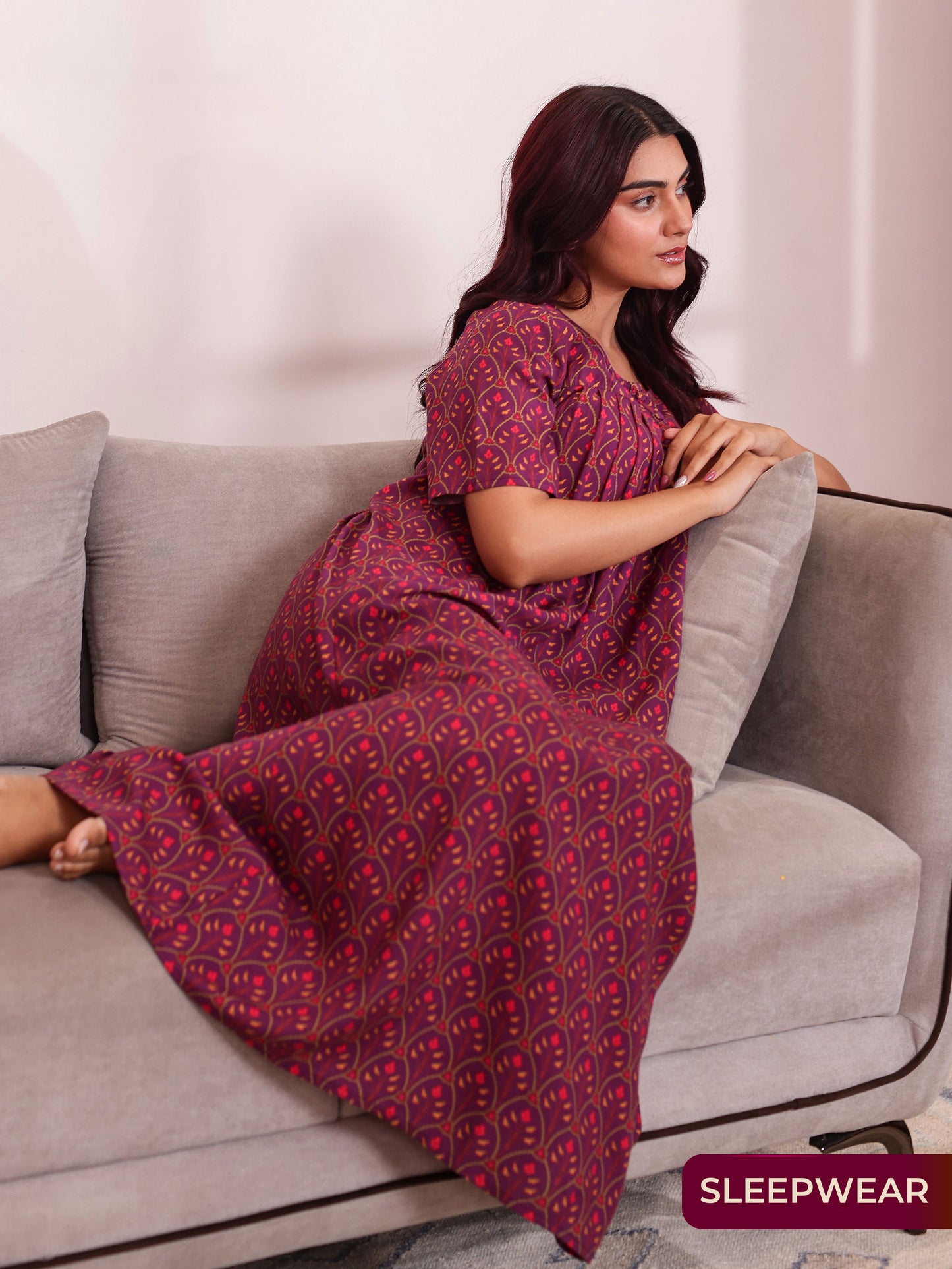 Viscose Floral Flared Purple Nighty