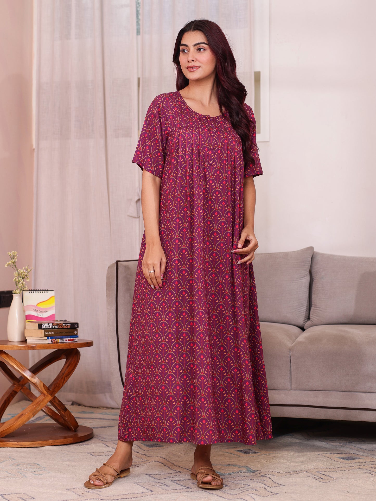 Viscose Floral Flared Purple Nighty