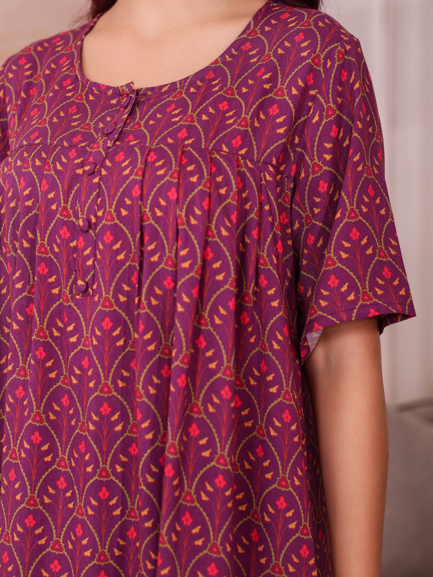 Viscose Floral Flared Purple Nighty