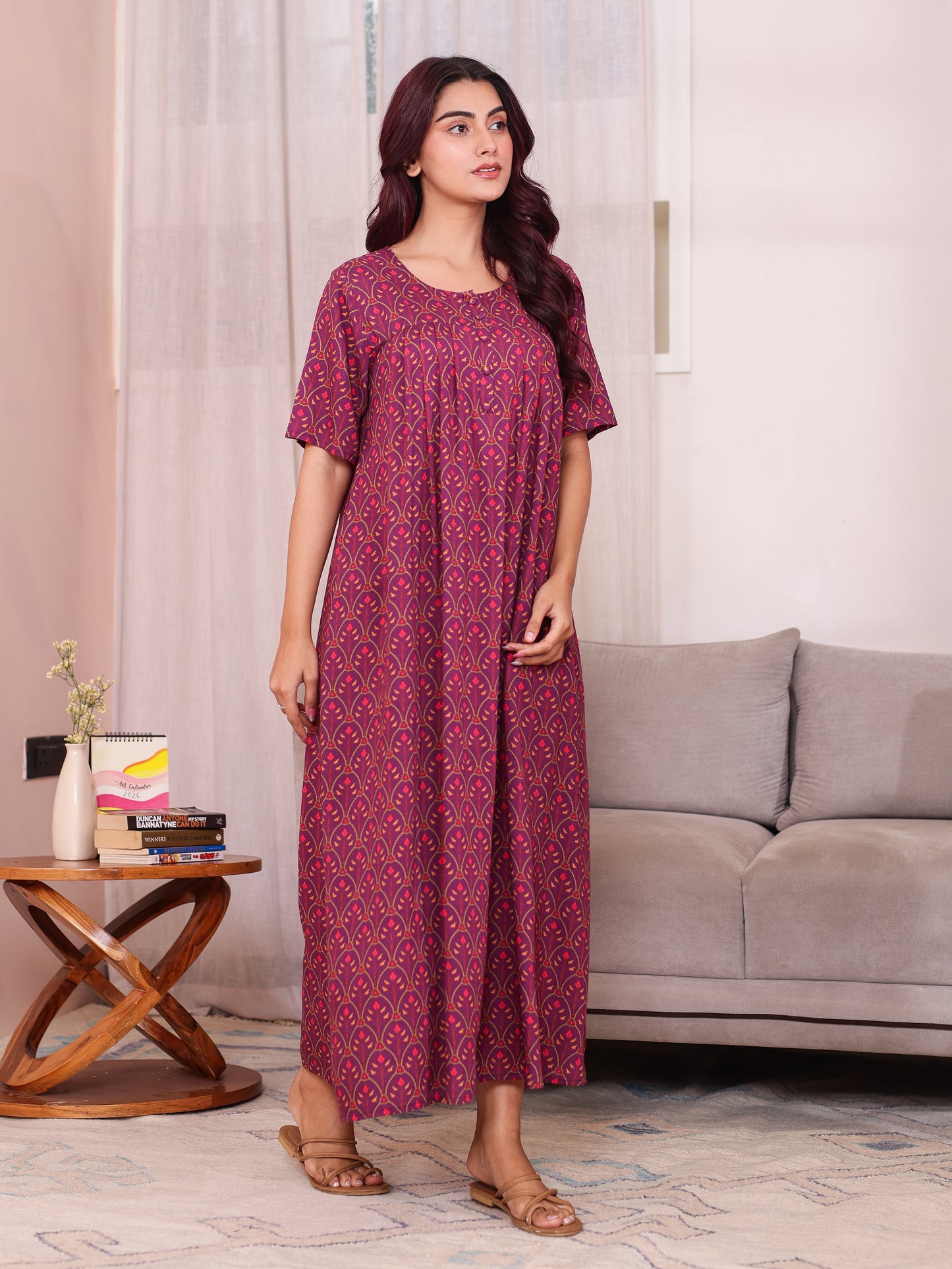 Viscose Floral Flared Purple Nighty