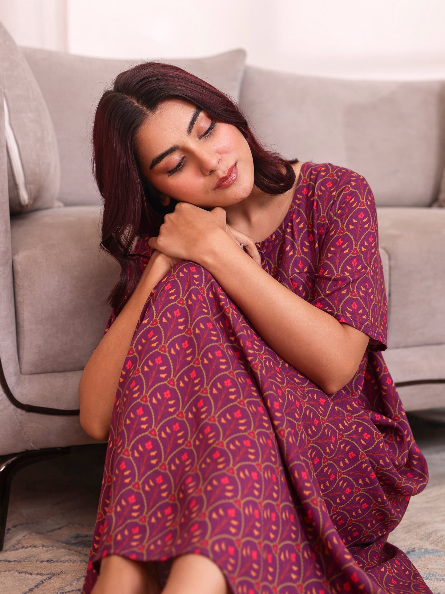 Viscose Floral Flared Purple Nighty