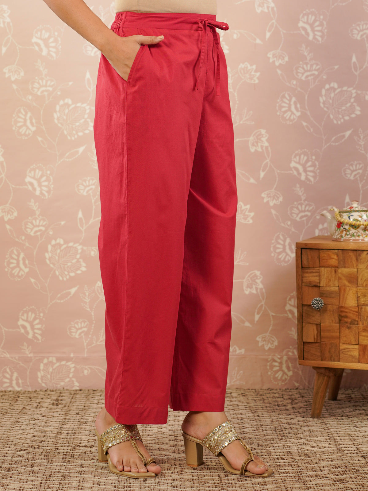 Embroidered Soft Cotton Solid Angrakha Red Kurta