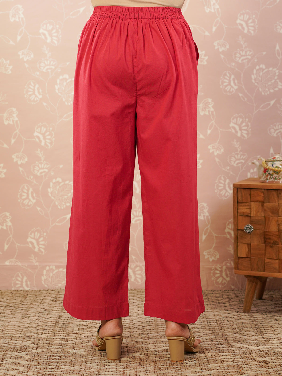 Embroidered Soft Cotton Solid Angrakha Red Kurta